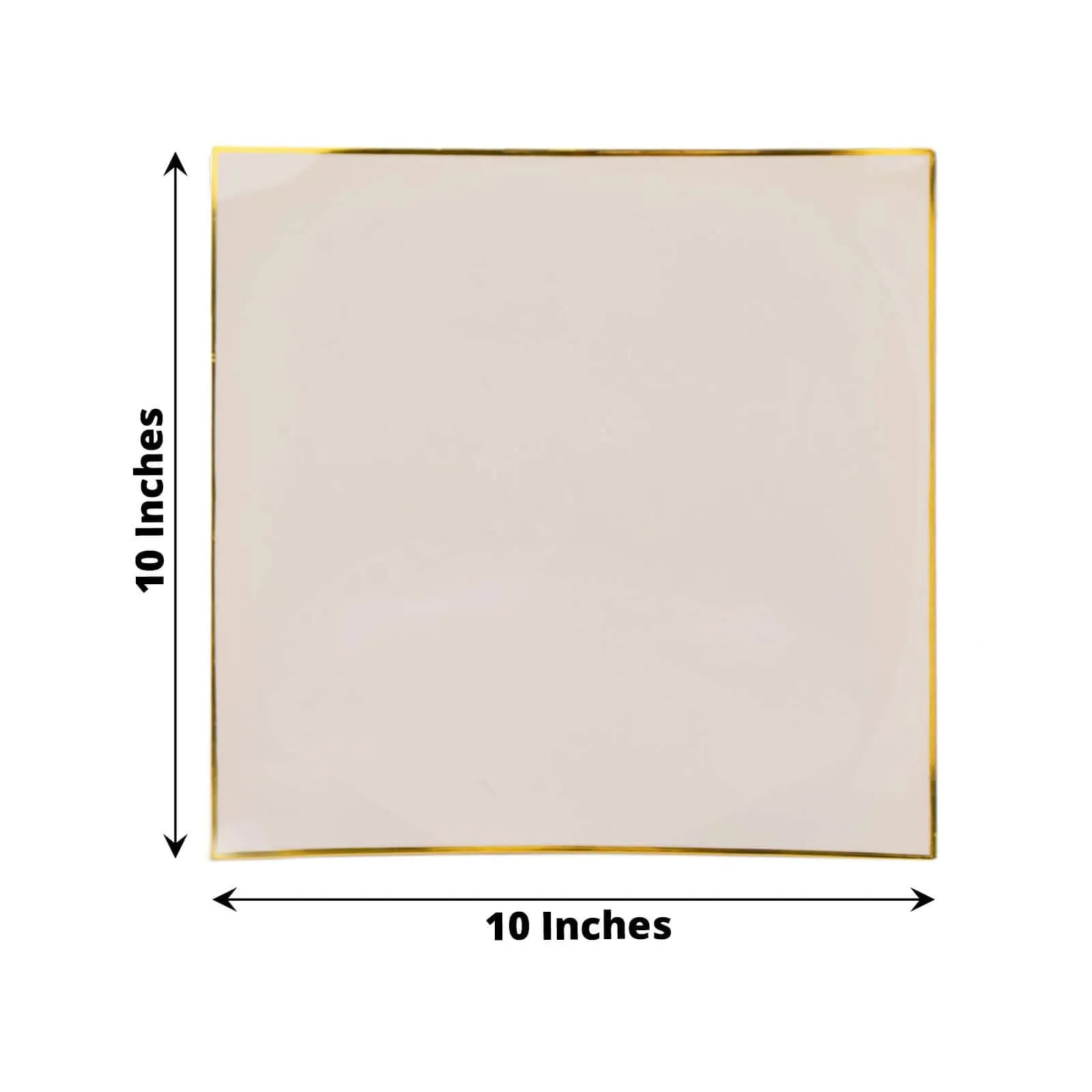 10 Pack 10" Taupe Gold Concave Modern Square Plastic Dinner Plates, Disposable Party Plates