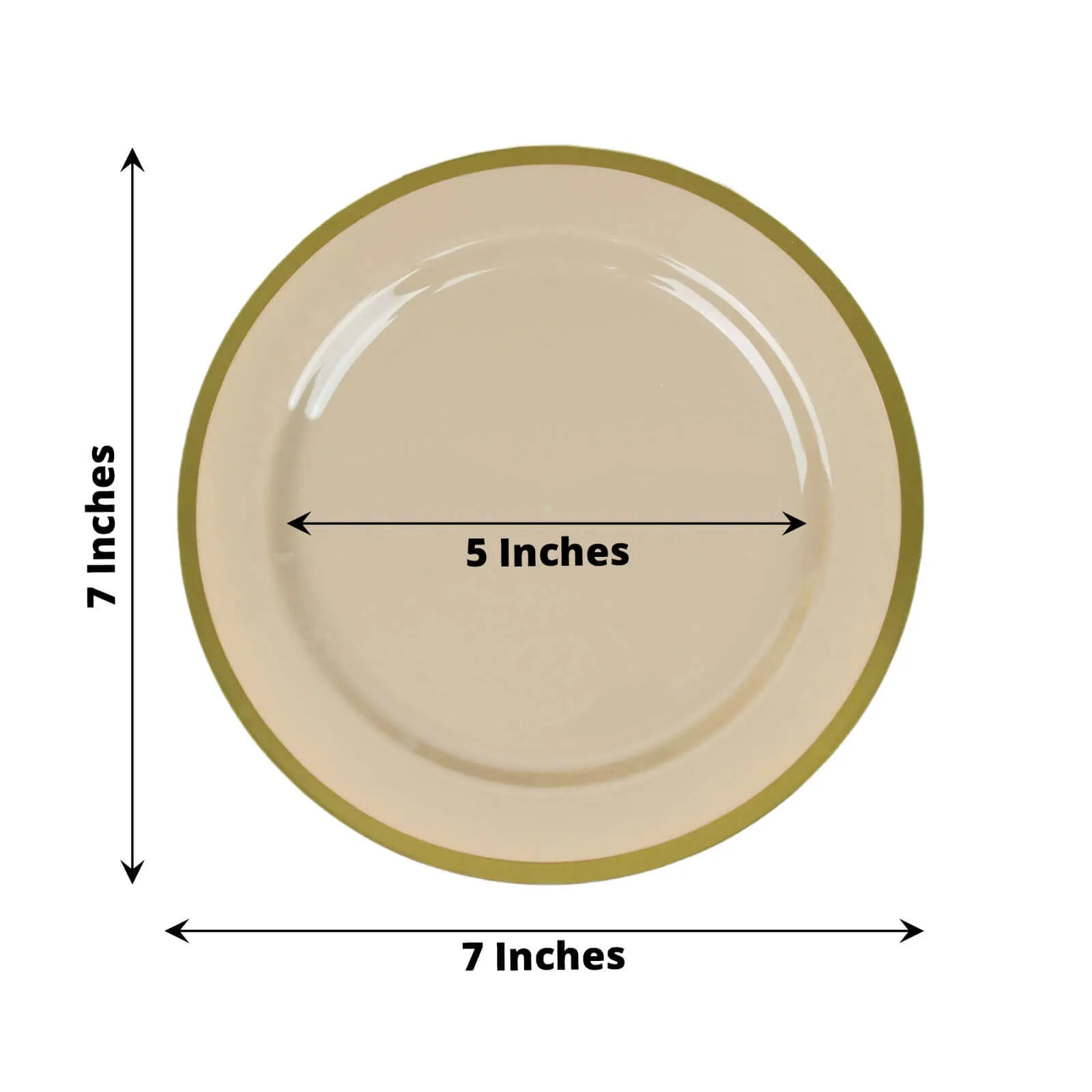 10 Pack 7" Regal Taupe and Gold Round Plastic Dessert Plates, Disposable Appetizer Salad Plates