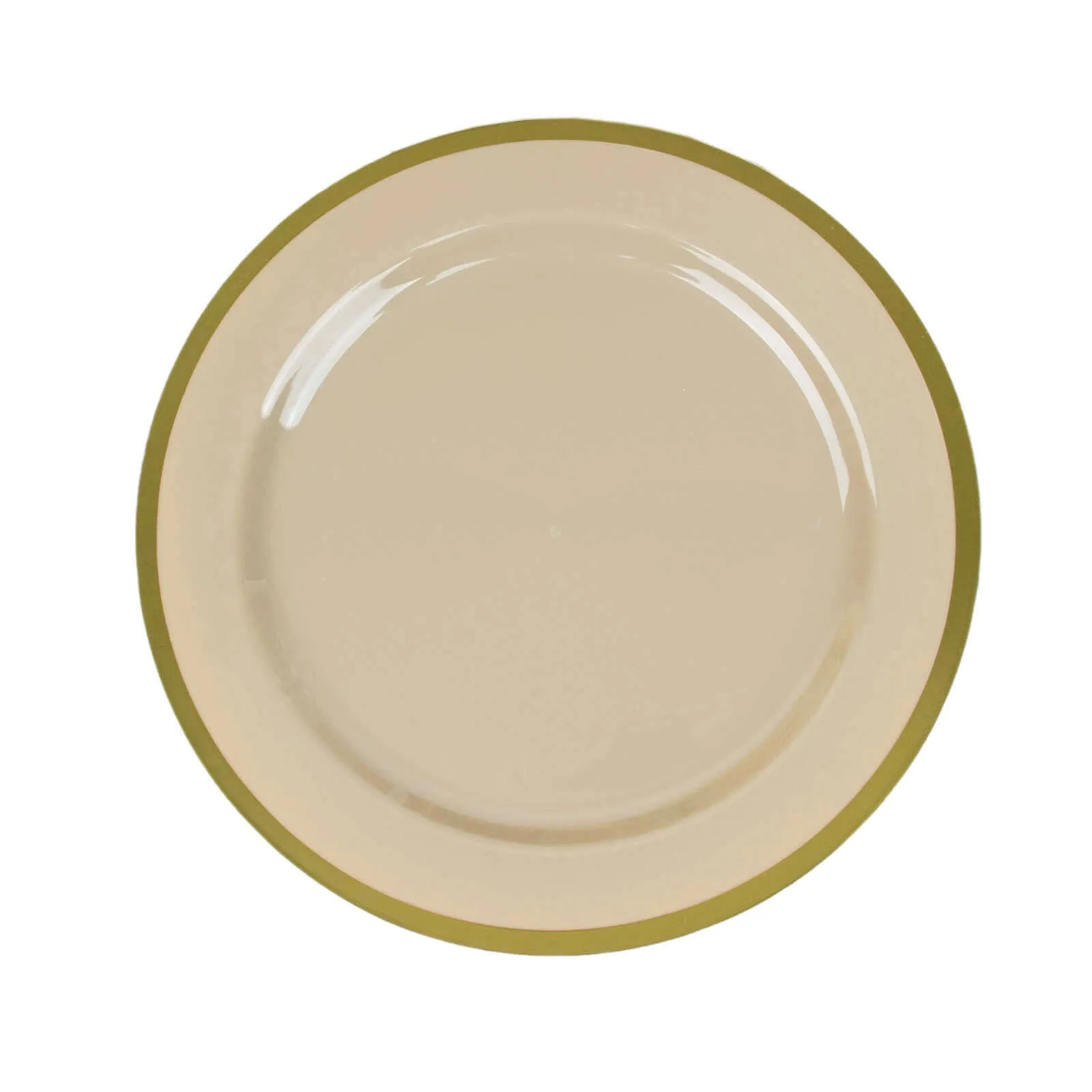 10 Pack 7" Regal Taupe and Gold Round Plastic Dessert Plates, Disposable Appetizer Salad Plates