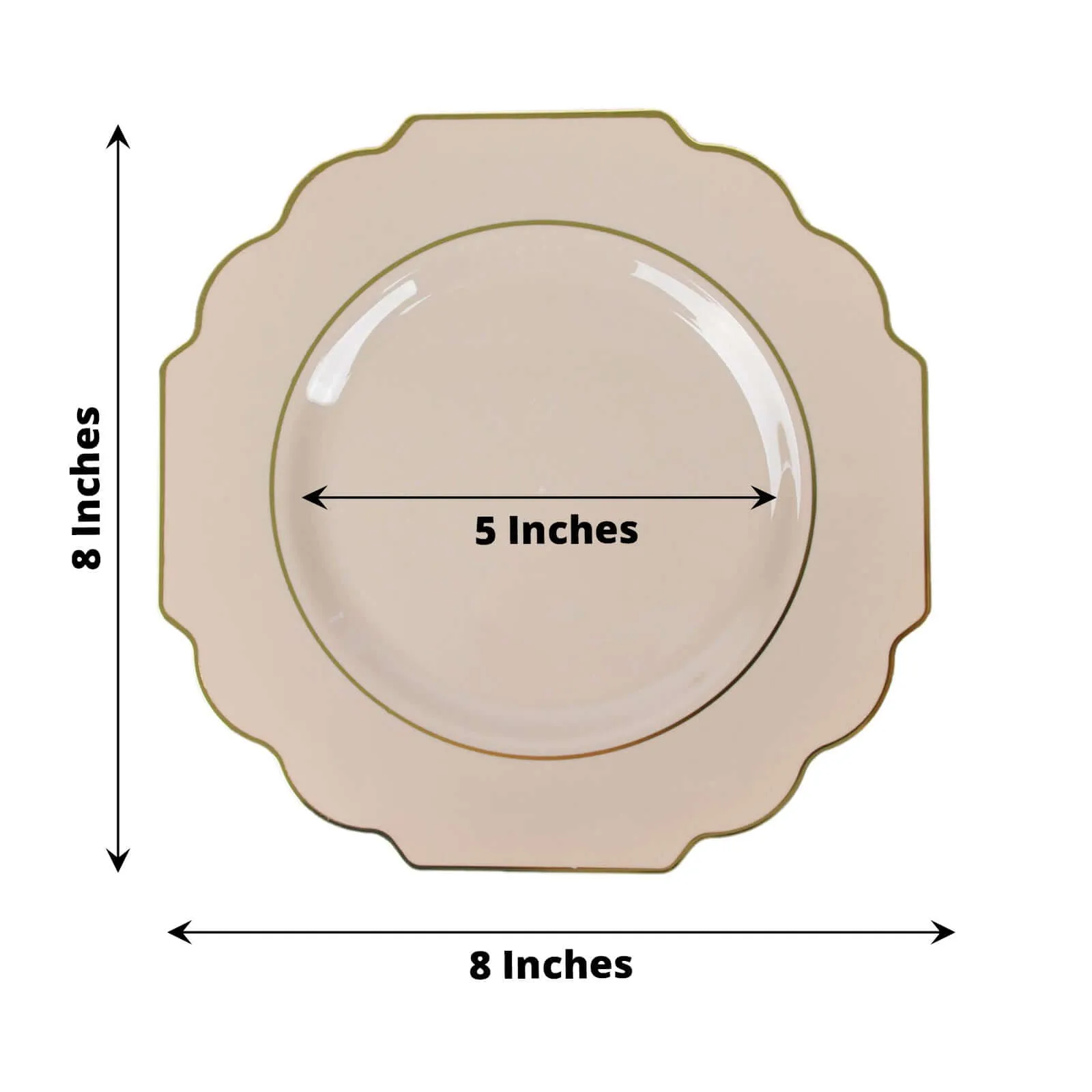 10 Pack 8" Taupe Hard Plastic Dessert Appetizer Plates, Disposable Tableware, Baroque Heavy Duty Salad Plates with Gold Rim