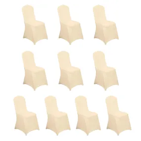 10 Pack Beige Spandex Fitted Banquet Chair Covers, Reusable Stretched Slip On Chair Covers