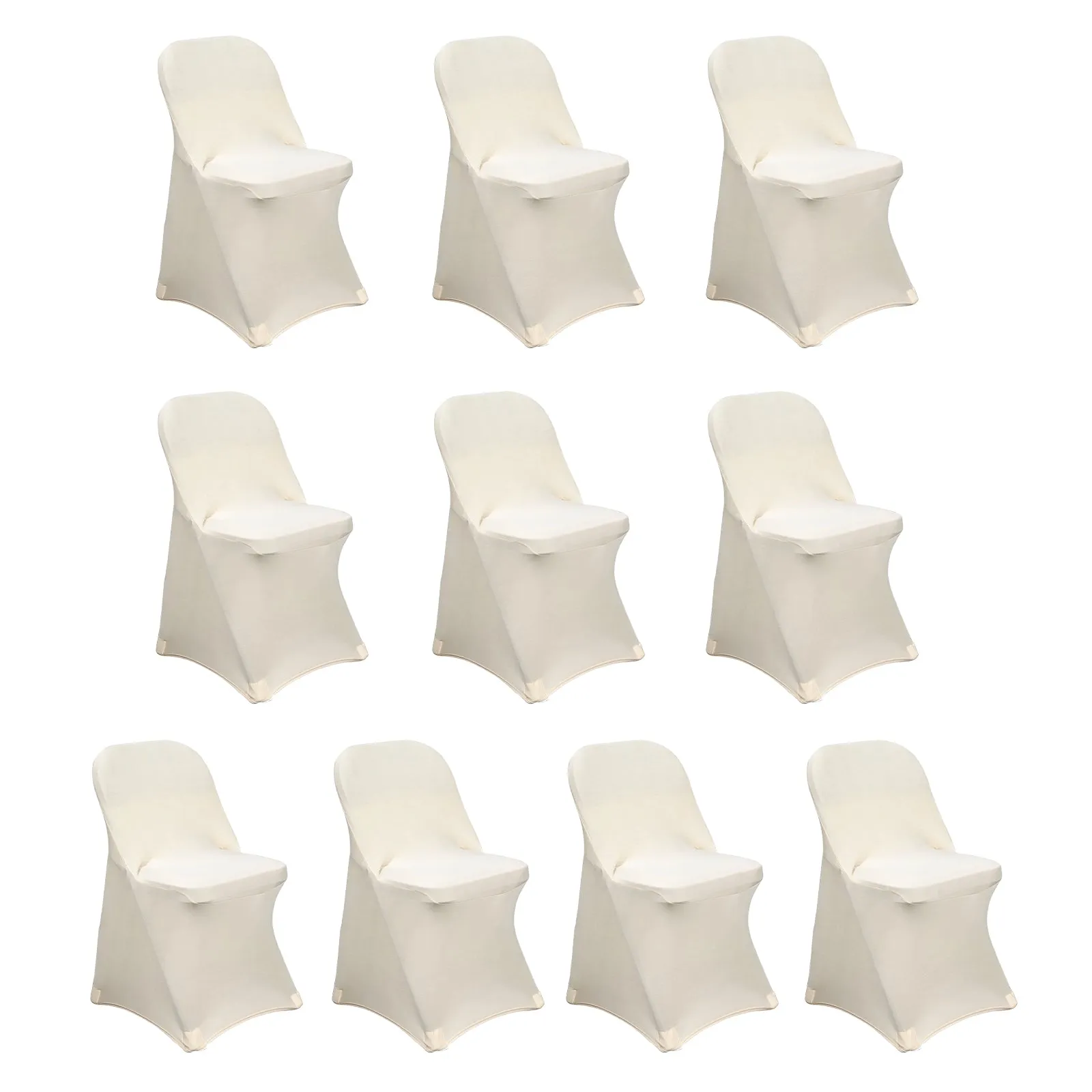 10 Pack Beige Spandex Folding Slip On Chair Covers, Stretch Fitted Chair Covers - 160 GSM