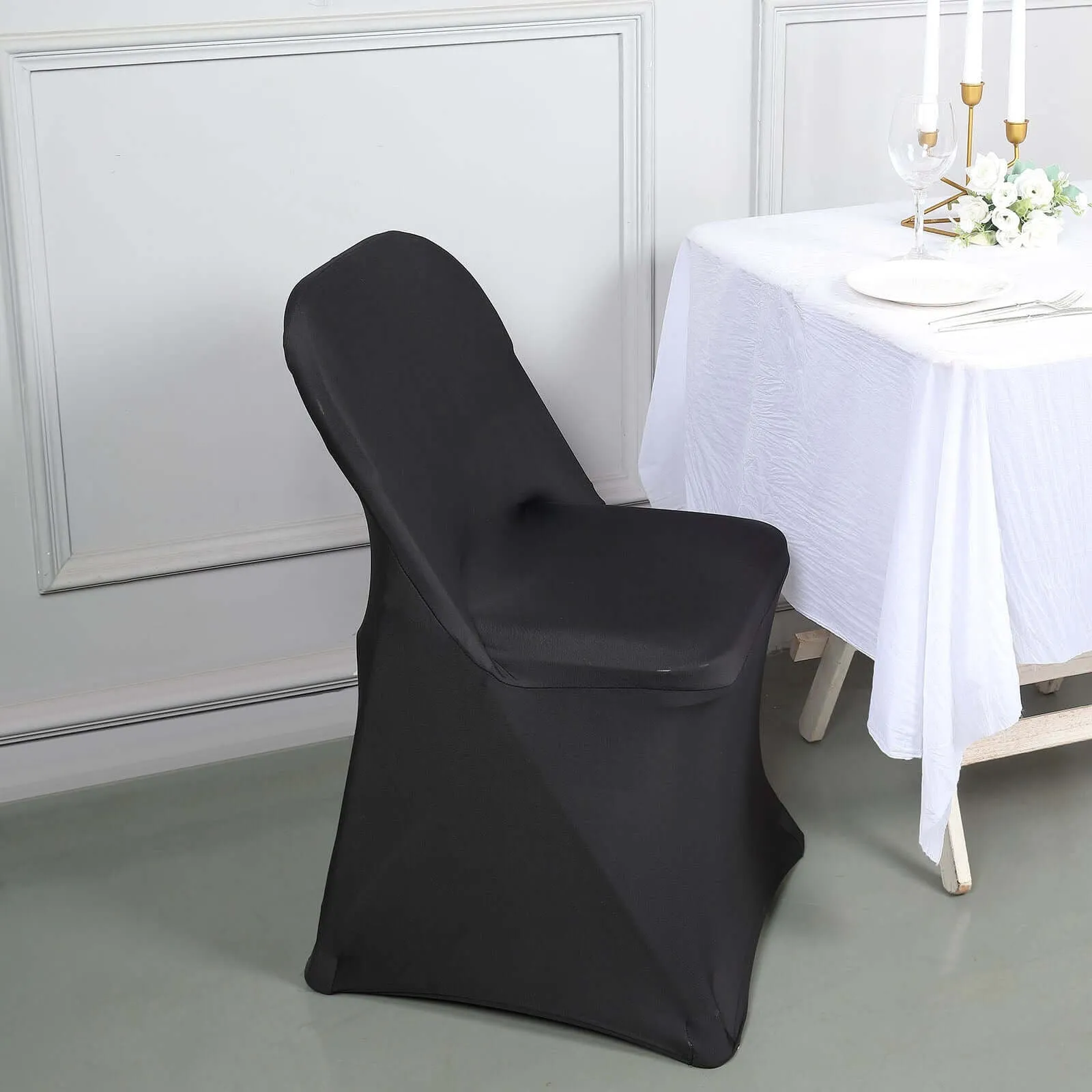 10 Pack Black Spandex Folding Slip On Chair Covers, Stretch Fitted Chair Covers - 160 GSM