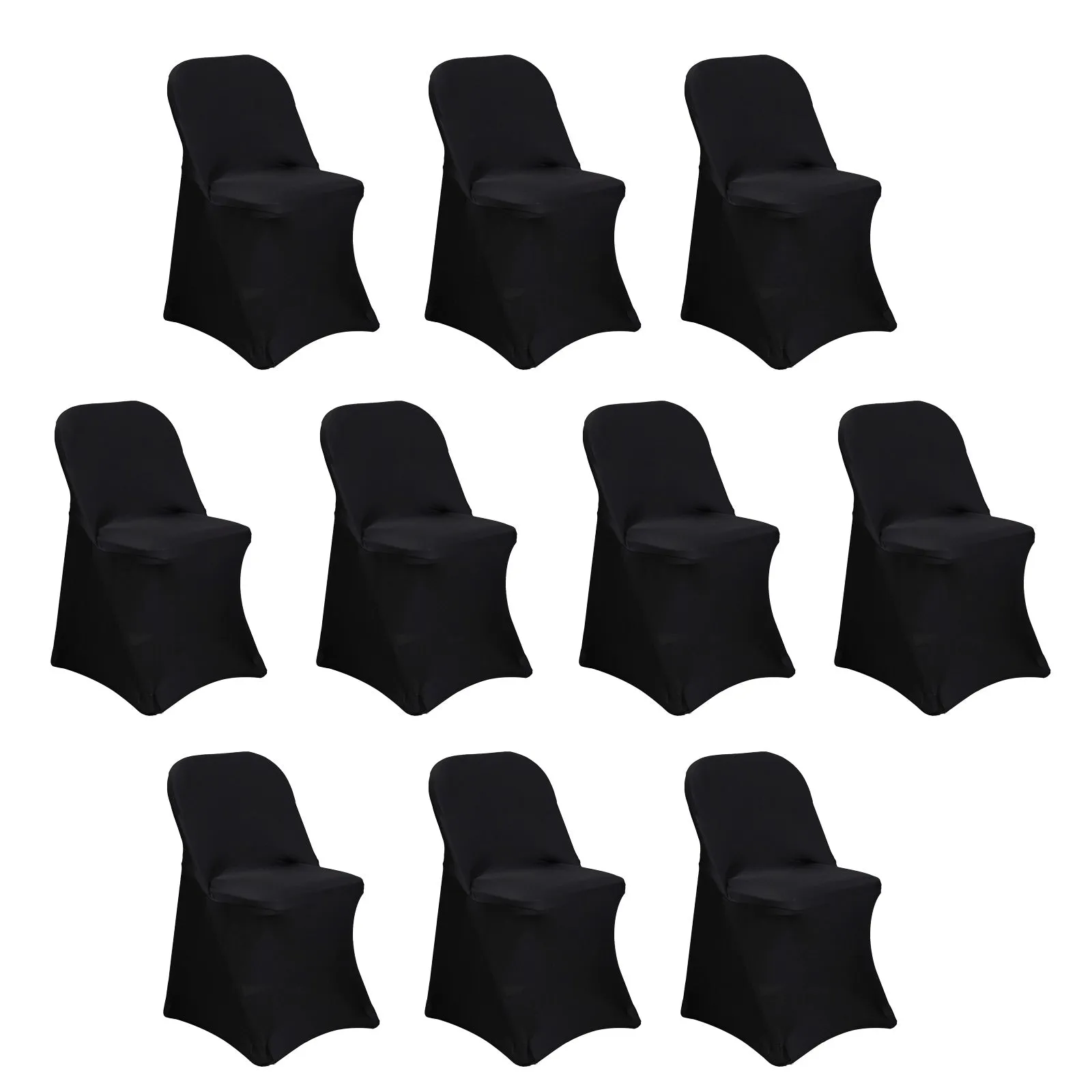 10 Pack Black Spandex Folding Slip On Chair Covers, Stretch Fitted Chair Covers - 160 GSM