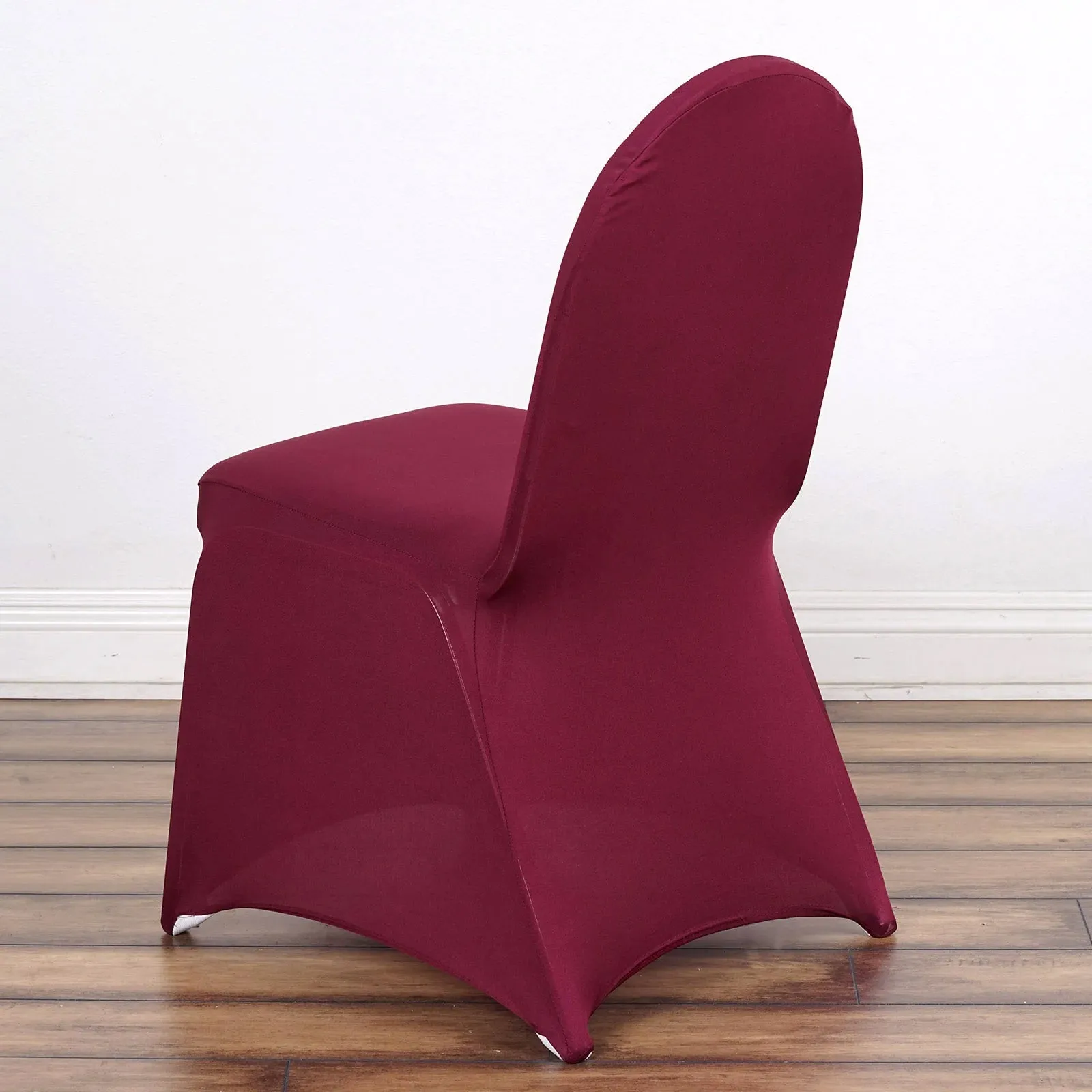 10 Pack Burgundy Spandex Fitted Banquet Chair Covers, Reusable Stretched Slip On Chair Covers