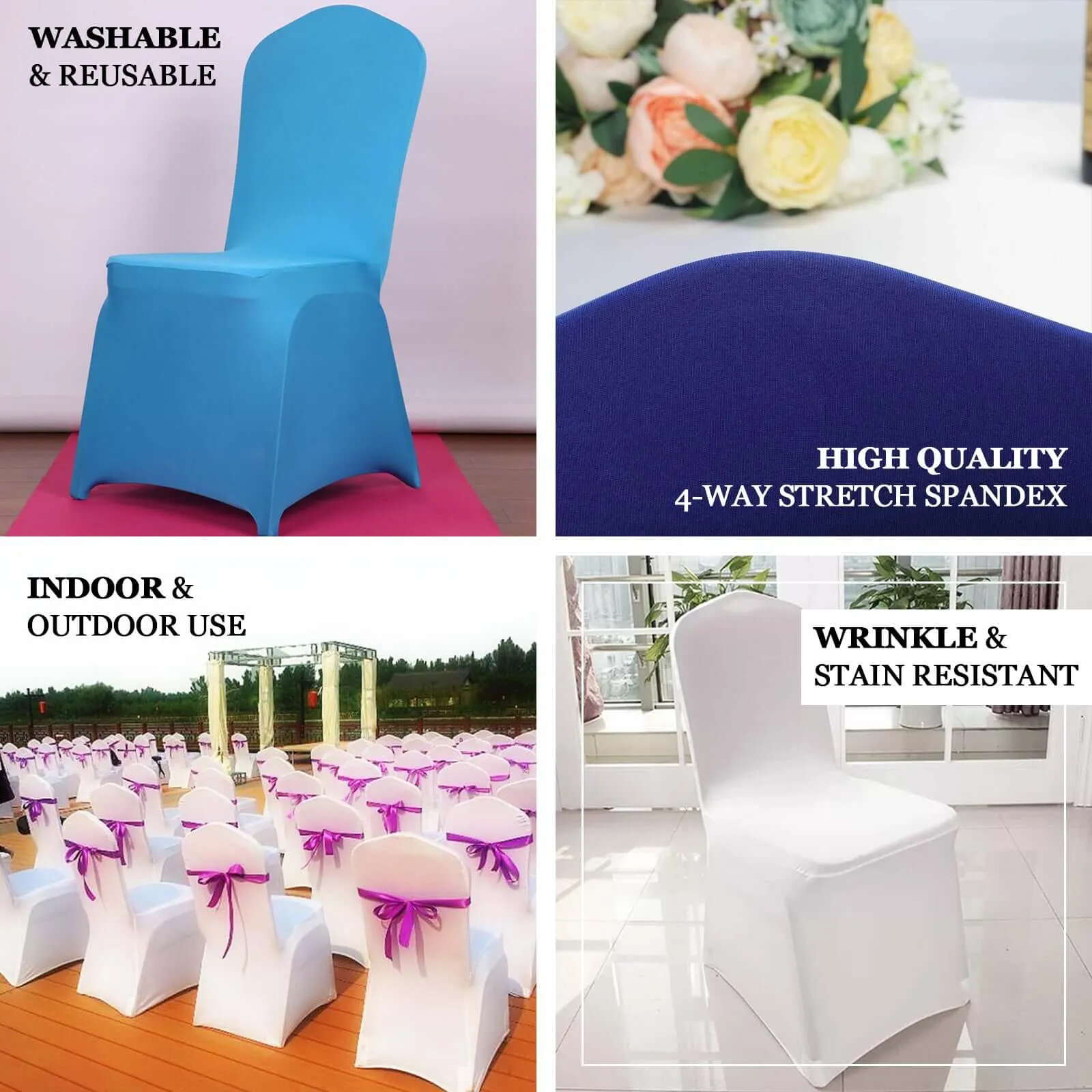 10 Pack Burgundy Spandex Fitted Banquet Chair Covers, Reusable Stretched Slip On Chair Covers