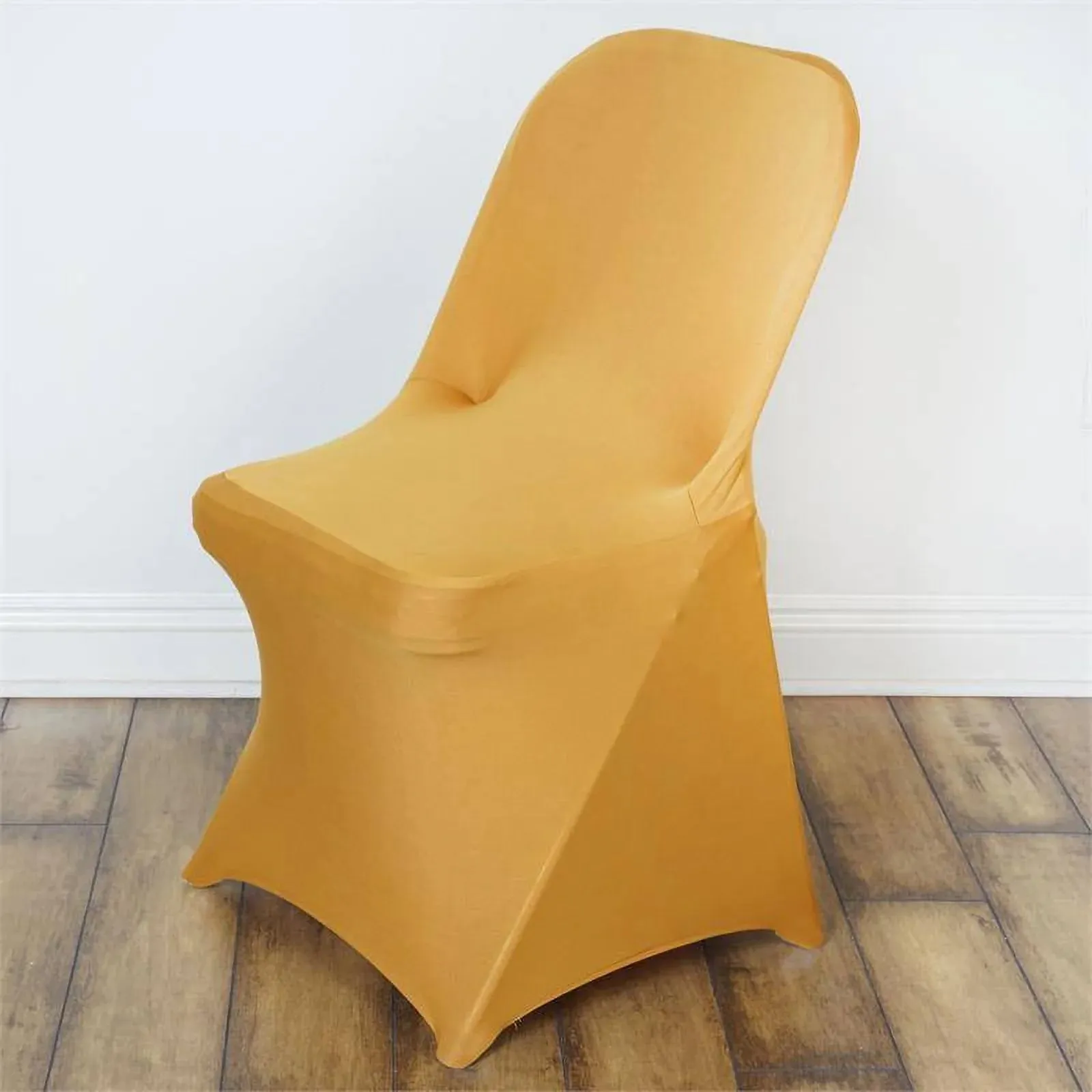 10 Pack Gold Spandex Folding Slip On Chair Covers, Stretch Fitted Chair Covers - 160 GSM