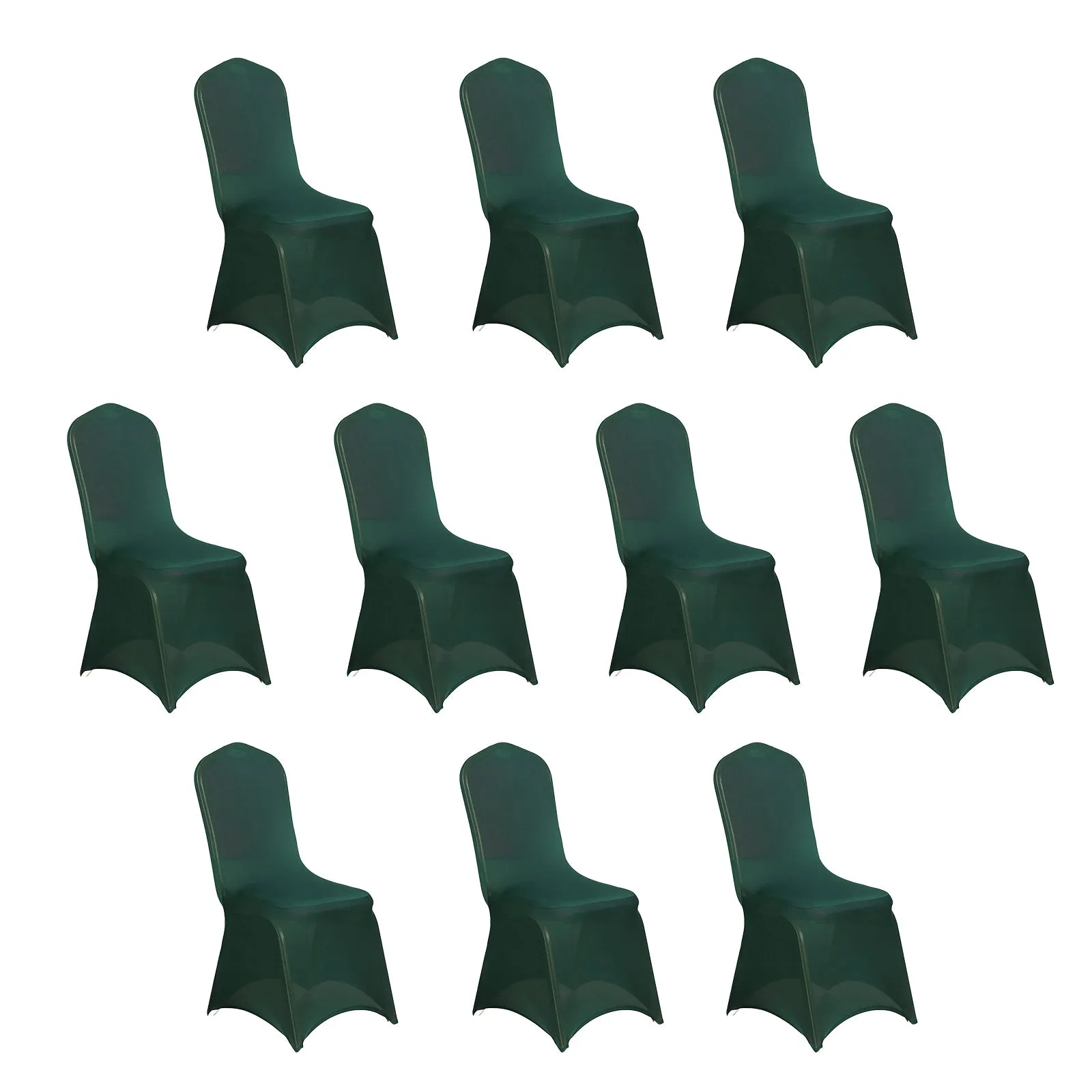 10 Pack Hunter Emerald Green Spandex Fitted Banquet Chair Covers, Reusable Stretched Slip On Chair Covers