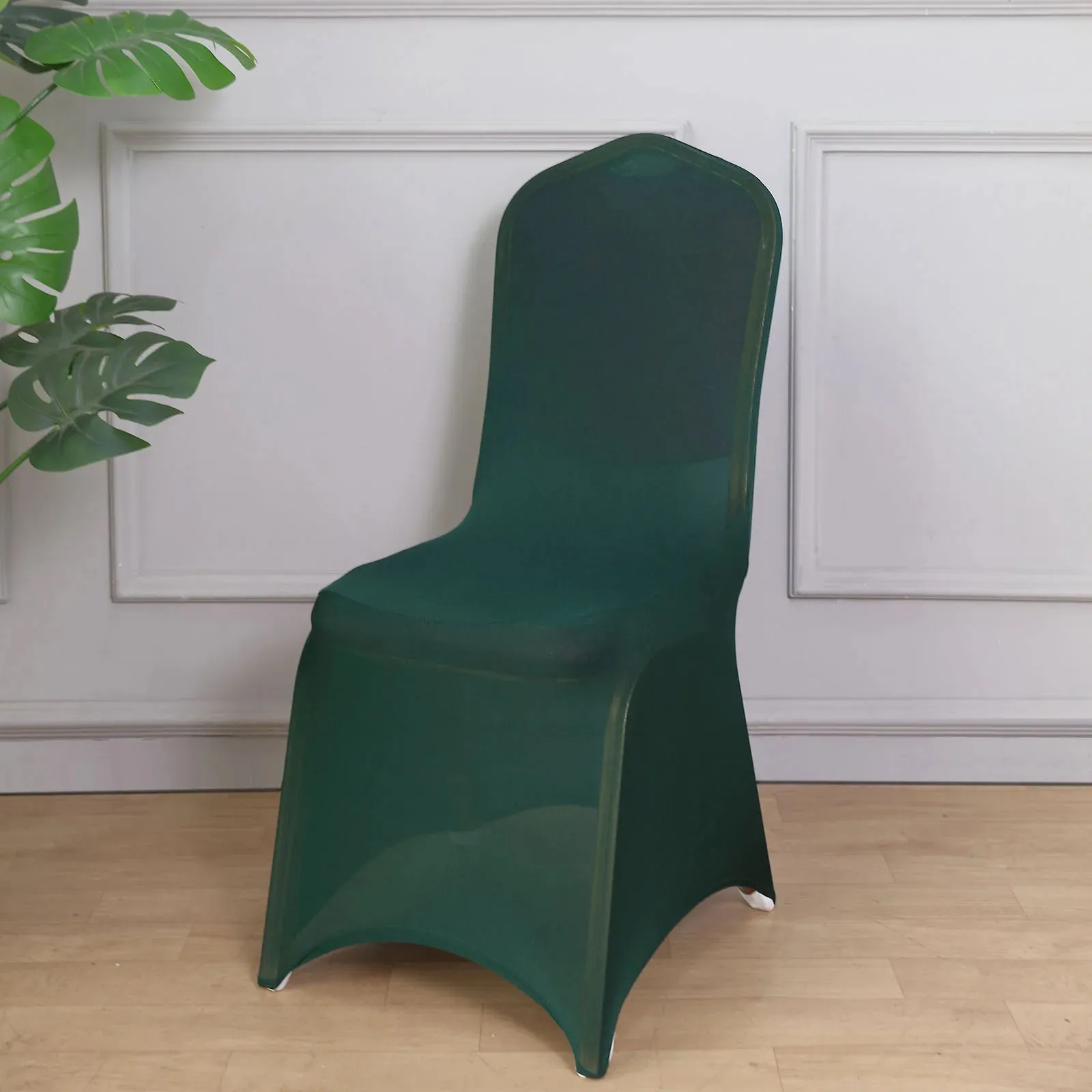 10 Pack Hunter Emerald Green Spandex Fitted Banquet Chair Covers, Reusable Stretched Slip On Chair Covers