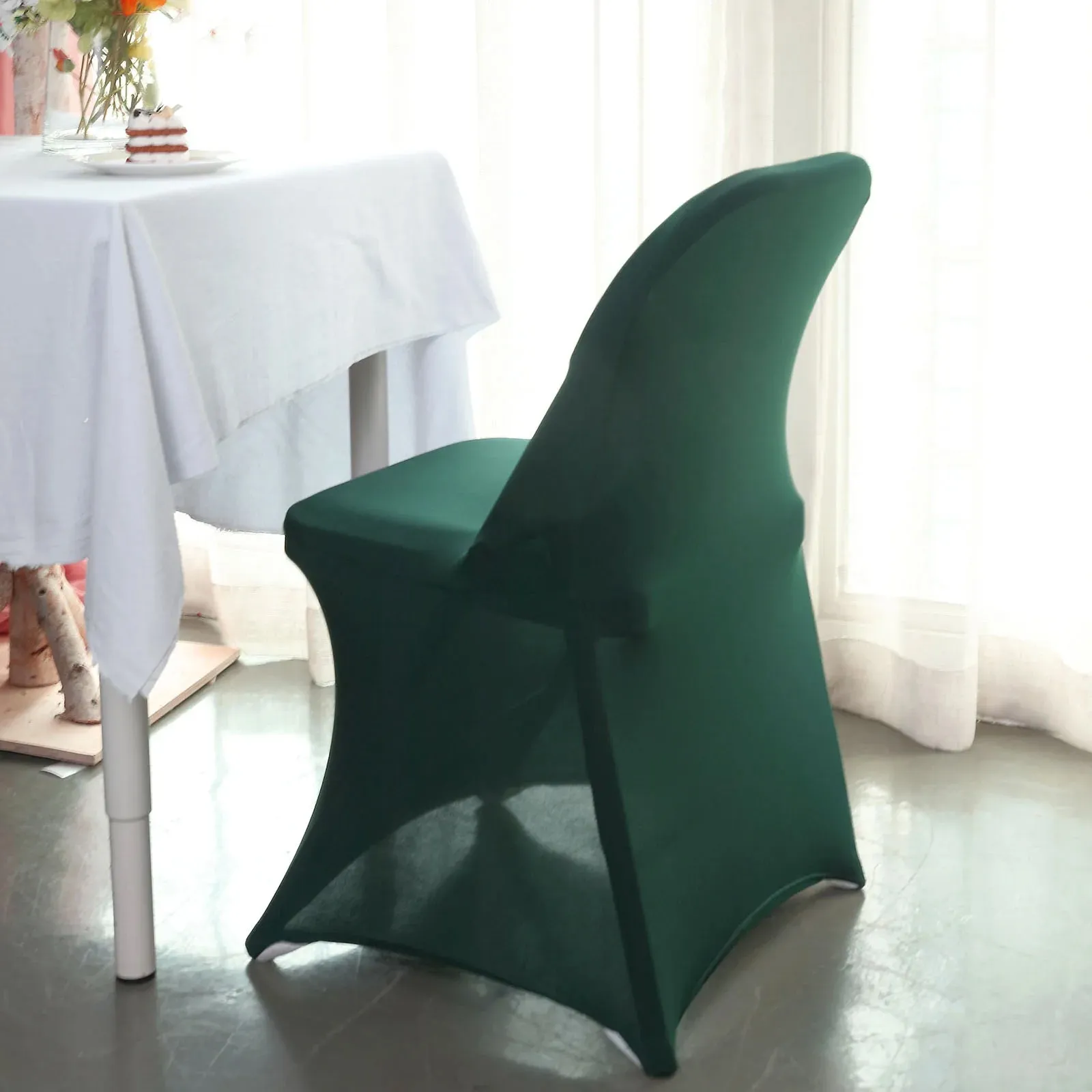 10 Pack Hunter Emerald Green Spandex Folding Slip On Chair Covers, Stretch Fitted Chair Covers - 160 GSM