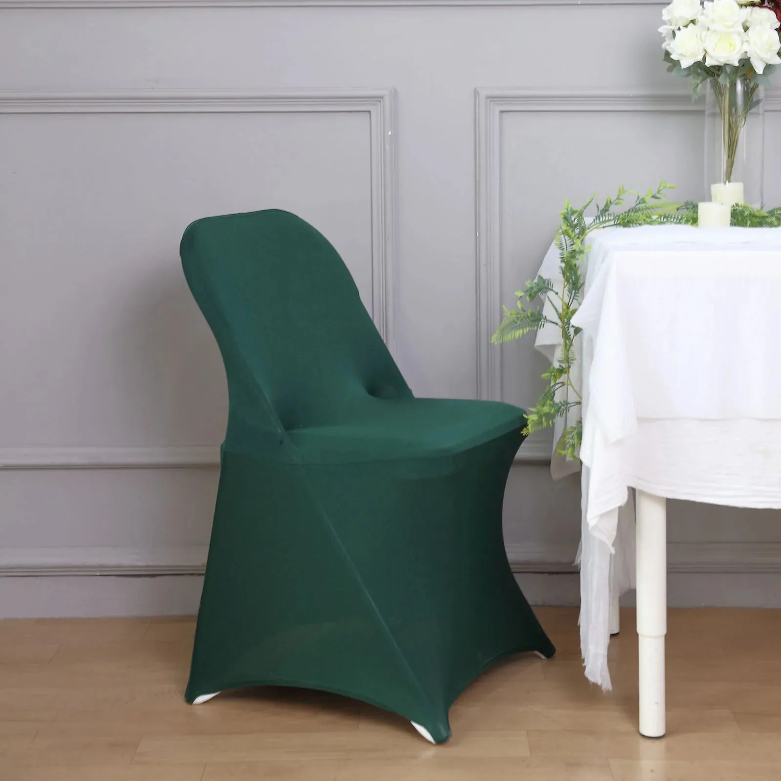 10 Pack Hunter Emerald Green Spandex Folding Slip On Chair Covers, Stretch Fitted Chair Covers - 160 GSM