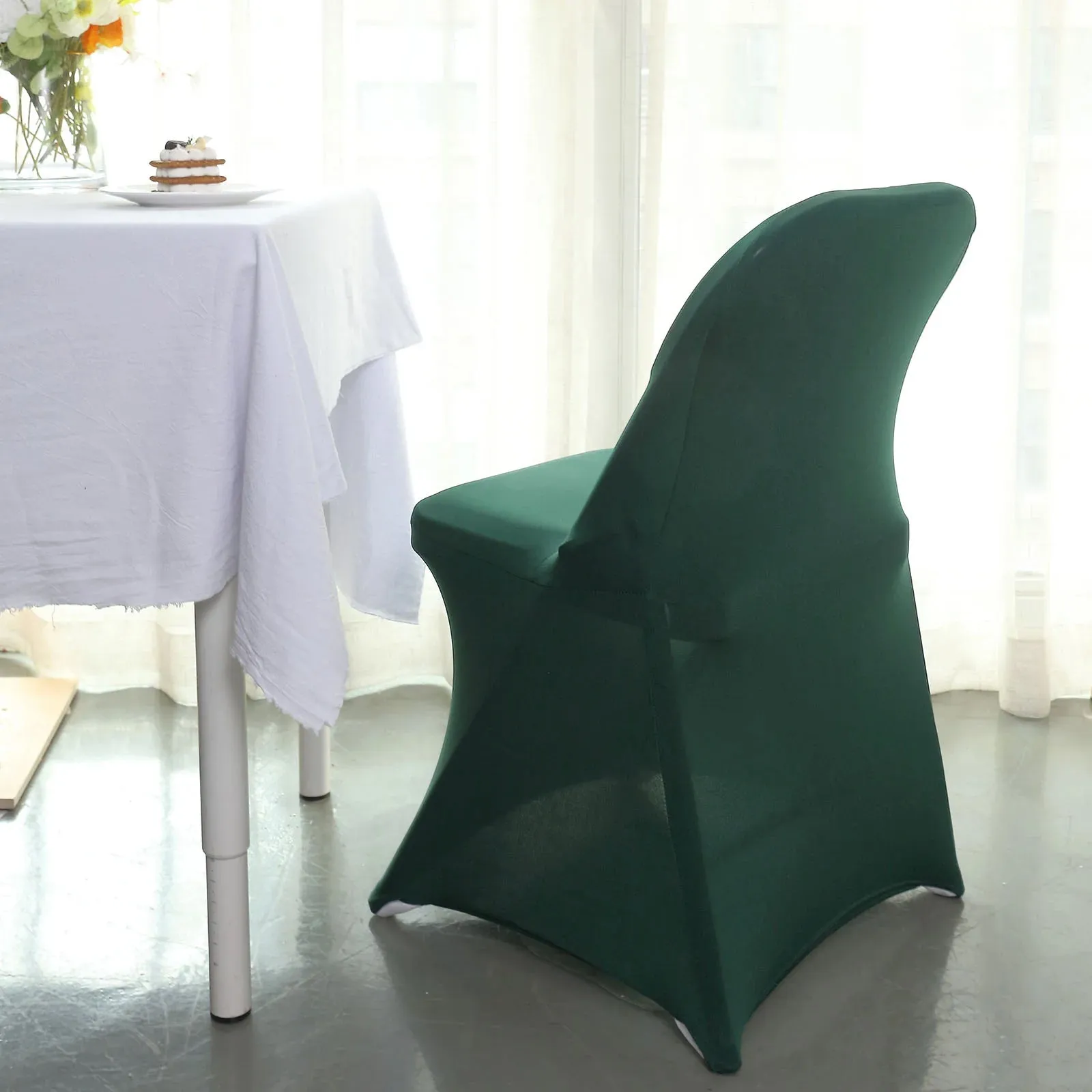 10 Pack Hunter Emerald Green Spandex Folding Slip On Chair Covers, Stretch Fitted Chair Covers - 160 GSM