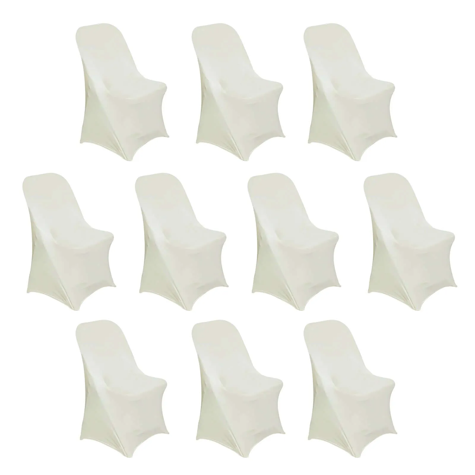 10 Pack Ivory Spandex Folding Slip On Chair Covers, Stretch Fitted Chair Covers - 160 GSM