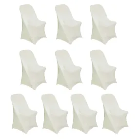 10 Pack Ivory Spandex Folding Slip On Chair Covers, Stretch Fitted Chair Covers - 160 GSM