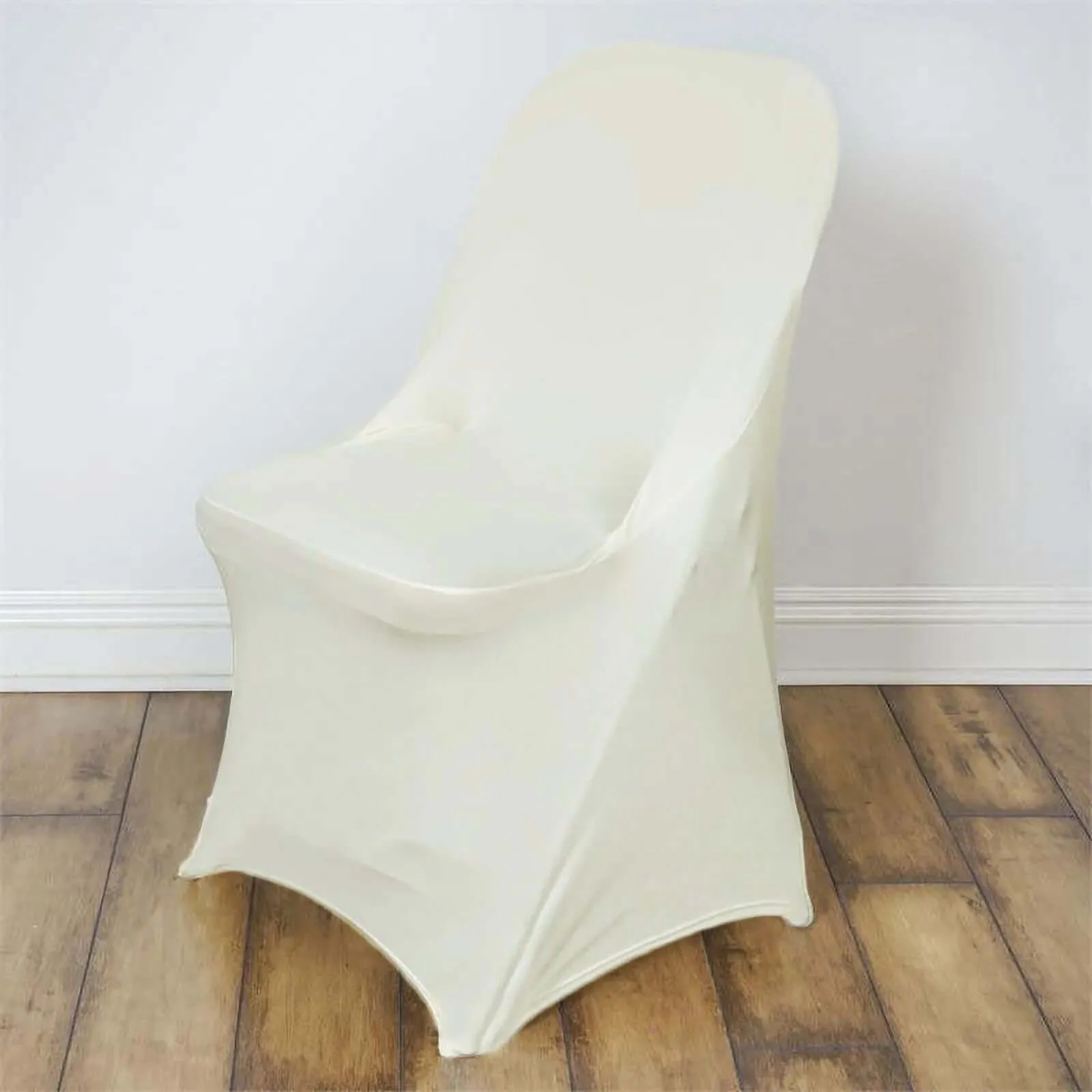 10 Pack Ivory Spandex Folding Slip On Chair Covers, Stretch Fitted Chair Covers - 160 GSM