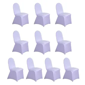 10 Pack Lavender Spandex Fitted Banquet Chair Covers, Lilac Reusable Stretched Slip On Chair Covers