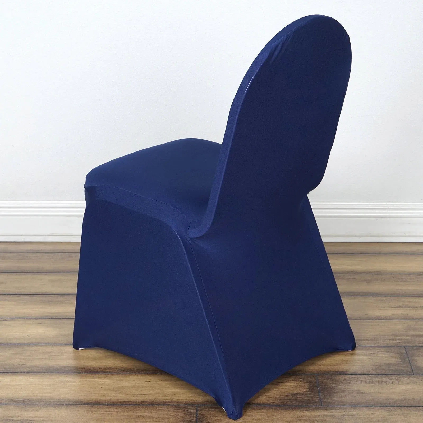 10 Pack Navy Blue Spandex Fitted Banquet Chair Covers, Reusable Stretched Slip On Chair Covers