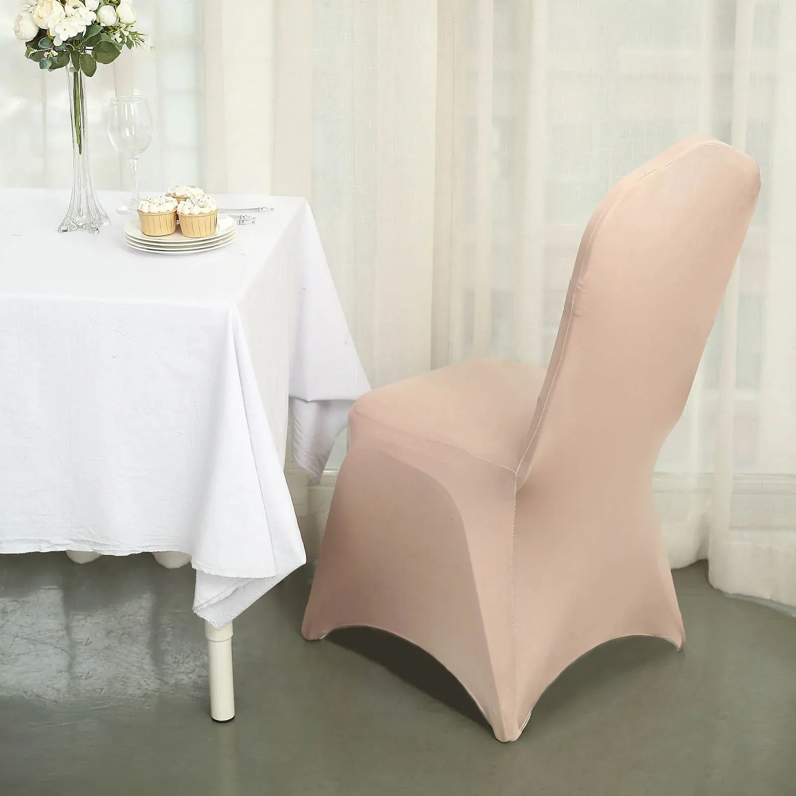 10 Pack Nude Spandex Fitted Banquet Chair Covers, Reusable Stretched Slip On Chair Covers