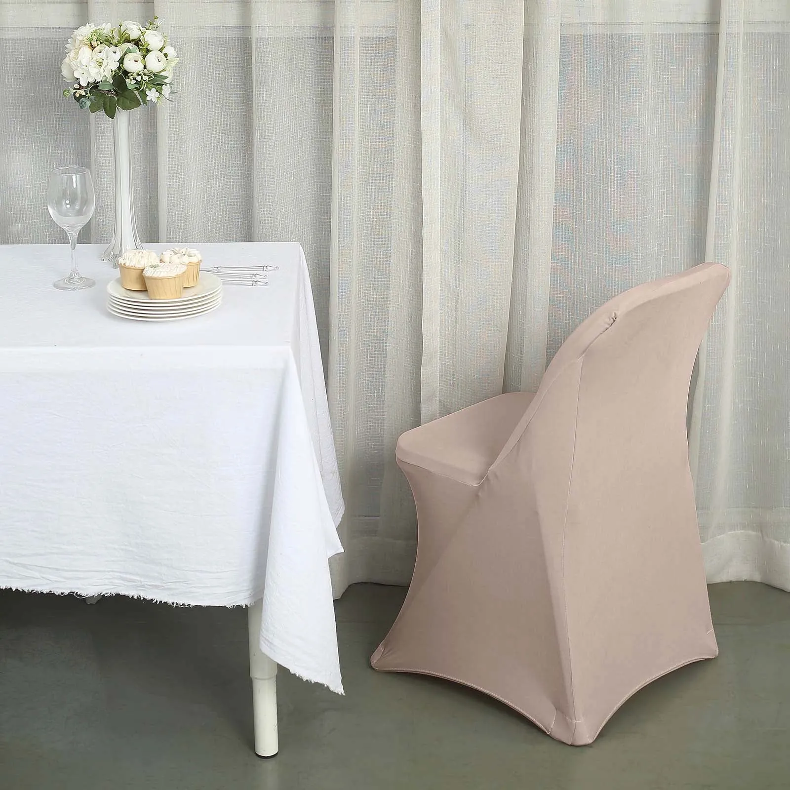 10 Pack Nude Spandex Folding Slip On Chair Covers, Stretch Fitted Chair Covers - 160 GSM