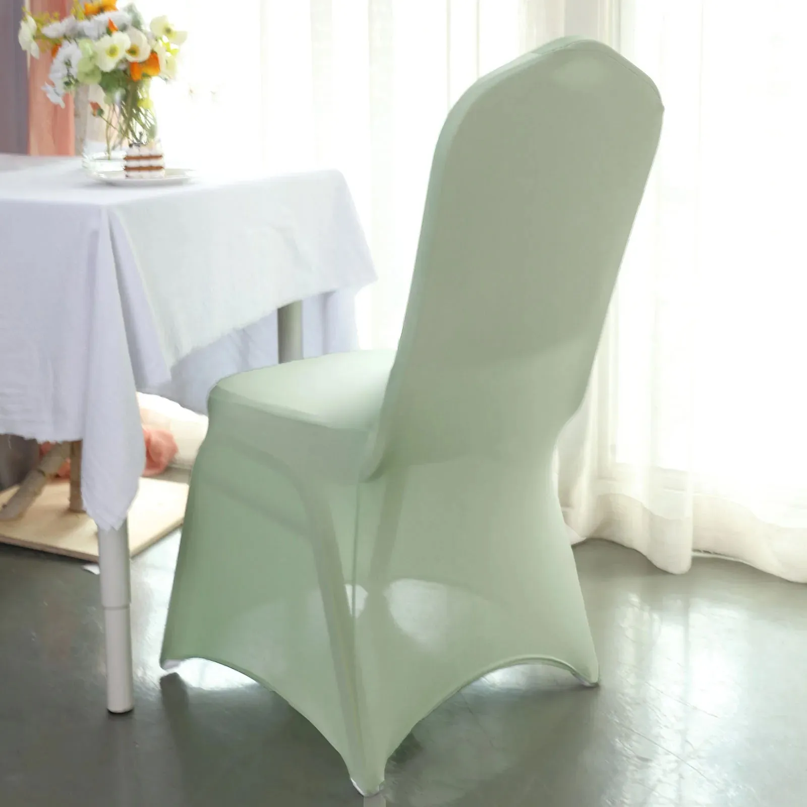 10 Pack Sage Green Spandex Fitted Banquet Chair Covers, Reusable Stretched Slip On Chair Covers