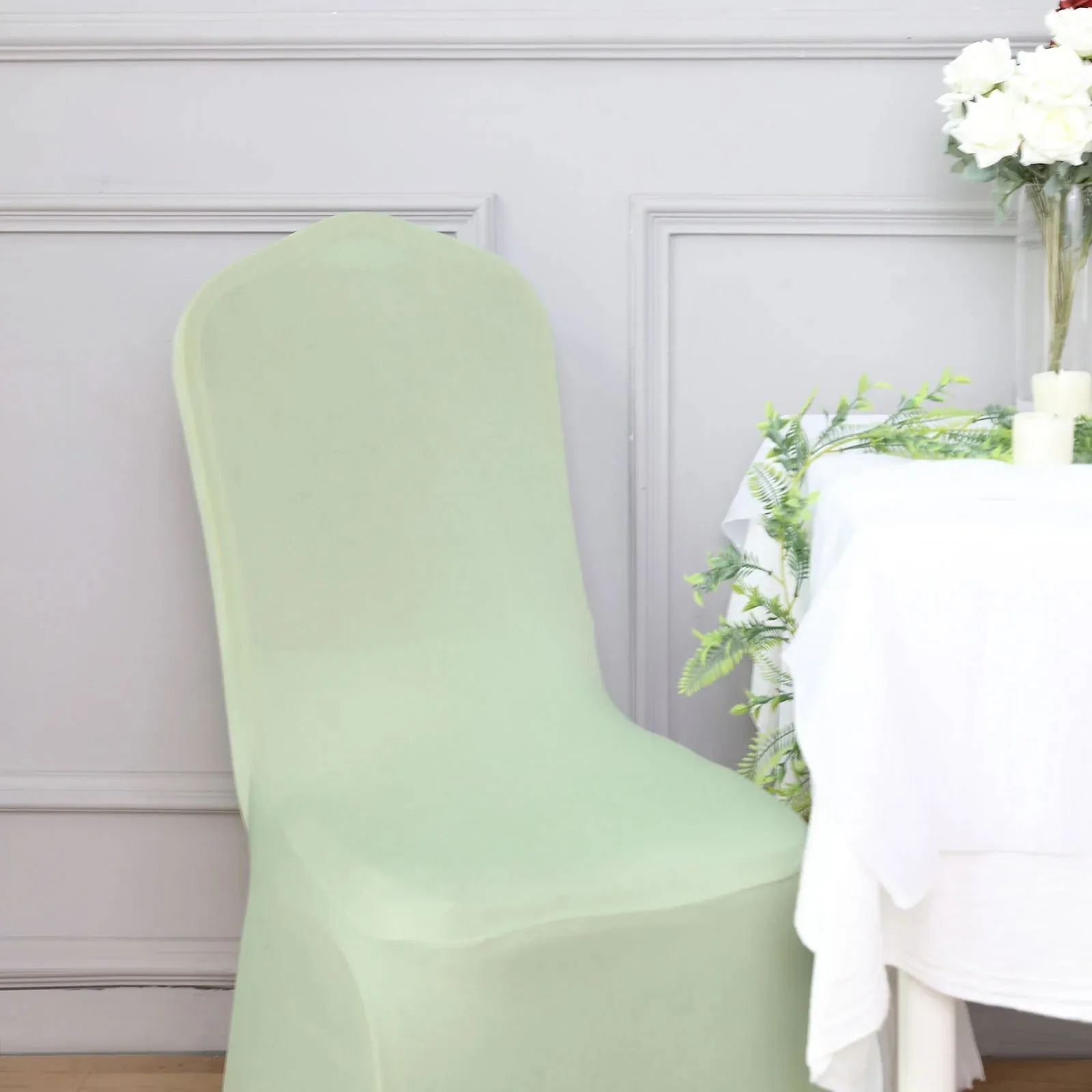 10 Pack Sage Green Spandex Fitted Banquet Chair Covers, Reusable Stretched Slip On Chair Covers