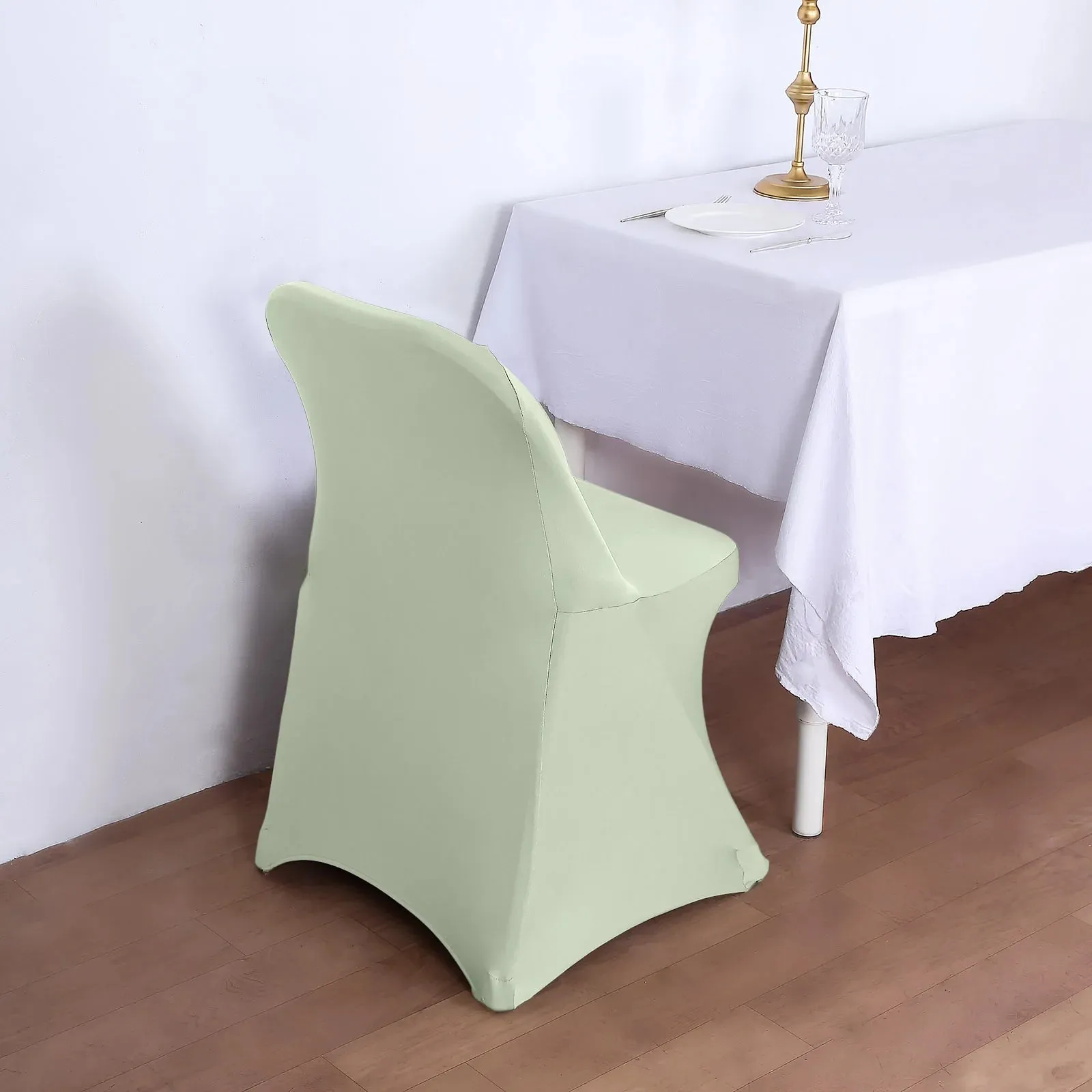 10 Pack Sage Green Spandex Folding Slip On Chair Covers, Stretch Fitted Chair Covers - 160 GSM