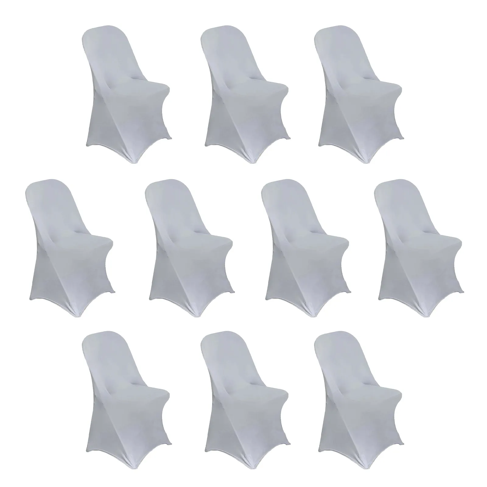 10 Pack Silver Spandex Folding Slip On Chair Covers, Stretch Fitted Chair Covers - 160 GSM