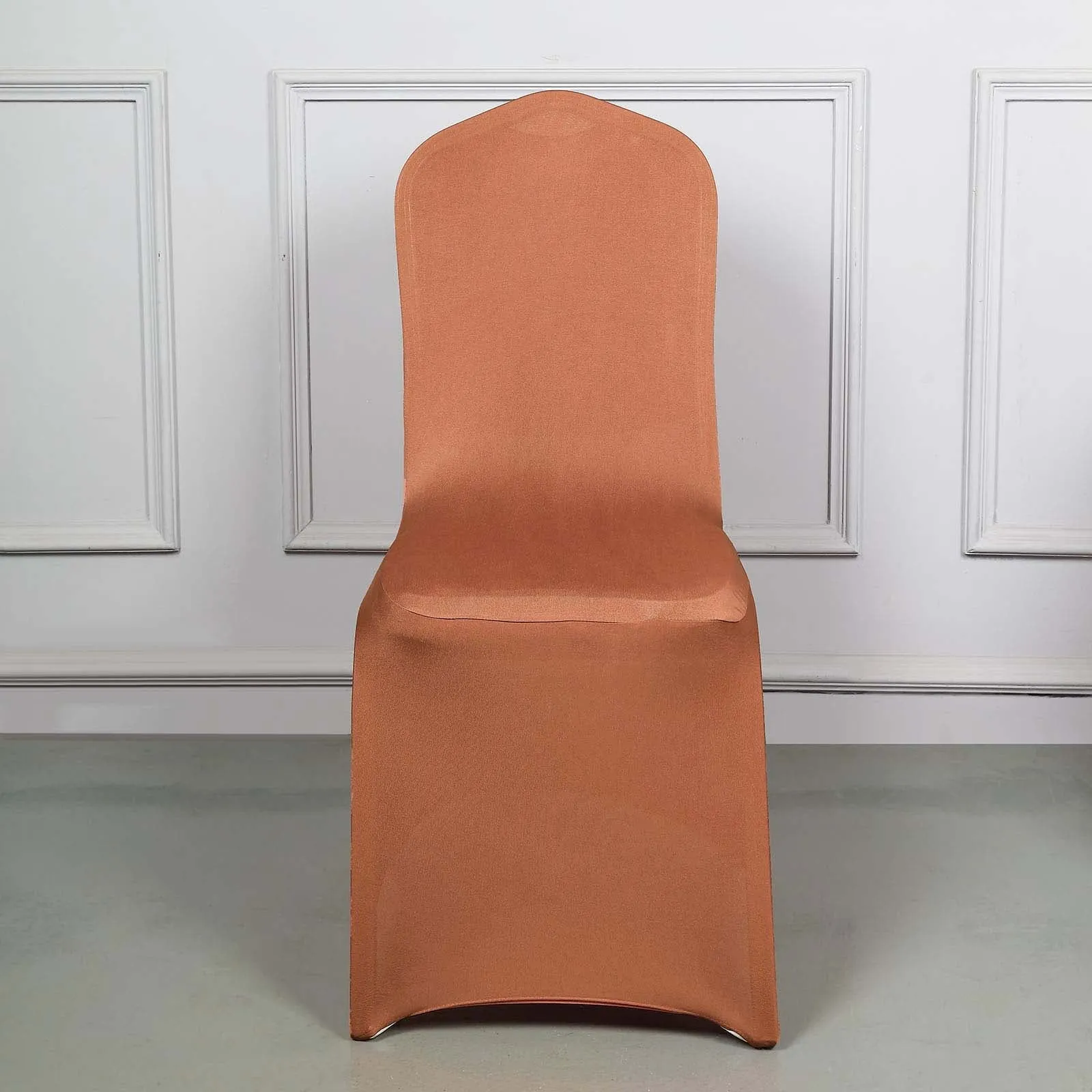 10 Pack Terracotta (Rust) Spandex Fitted Banquet Chair Covers, Reusable Stretched Slip On Chair Covers