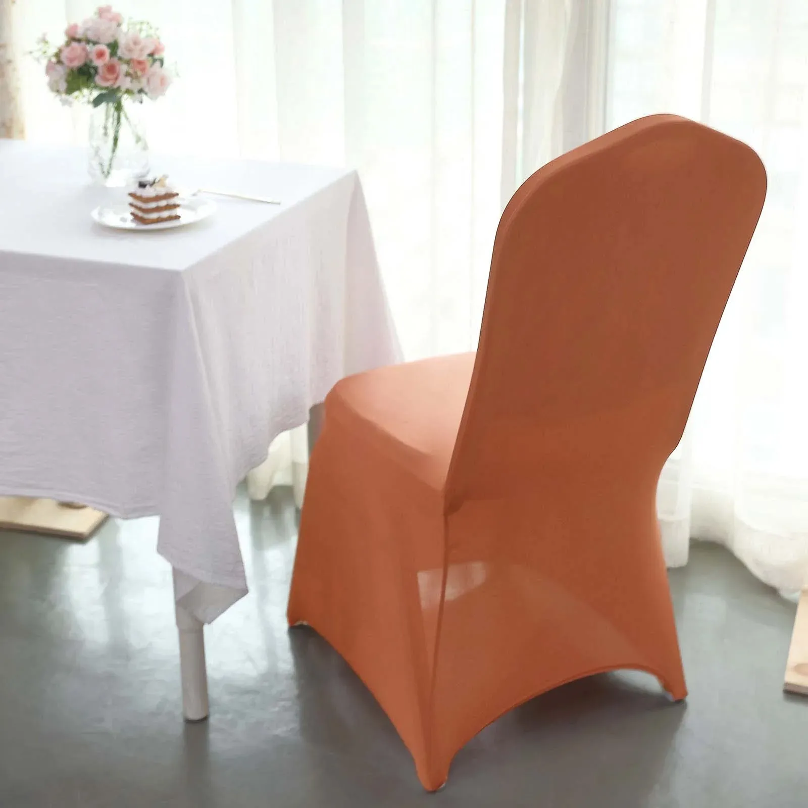 10 Pack Terracotta (Rust) Spandex Fitted Banquet Chair Covers, Reusable Stretched Slip On Chair Covers