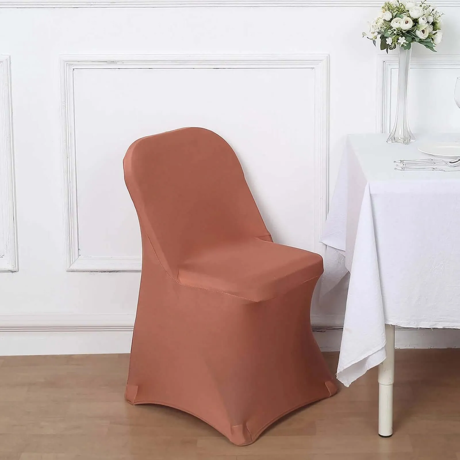 10 Pack Terracotta (Rust) Spandex Folding Slip On Chair Covers, Stretch Fitted Chair Covers - 160 GSM