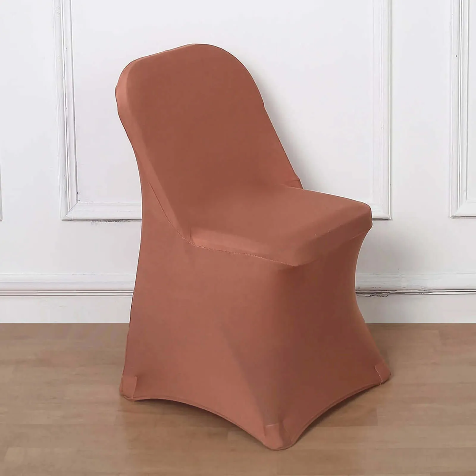 10 Pack Terracotta (Rust) Spandex Folding Slip On Chair Covers, Stretch Fitted Chair Covers - 160 GSM