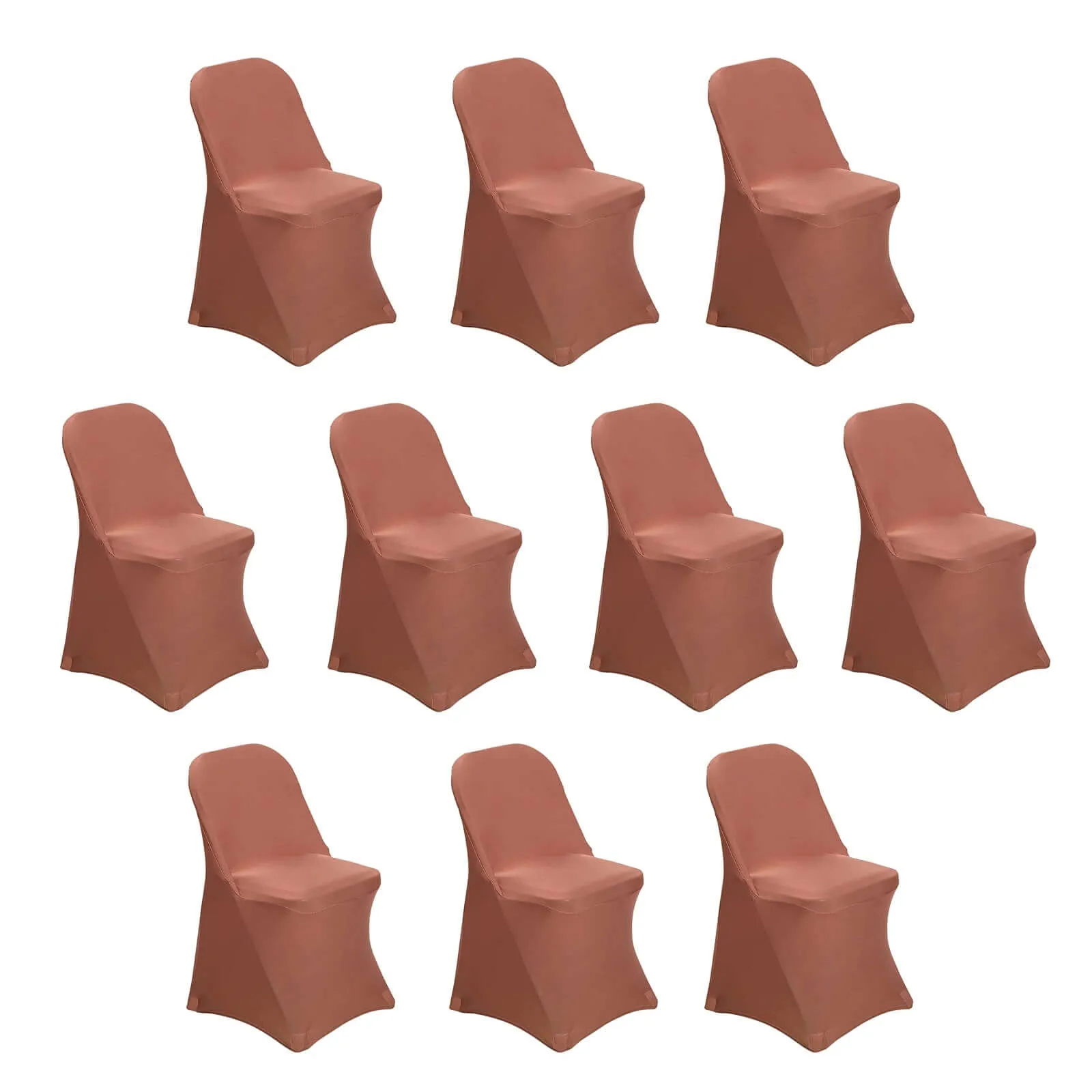 10 Pack Terracotta (Rust) Spandex Folding Slip On Chair Covers, Stretch Fitted Chair Covers - 160 GSM