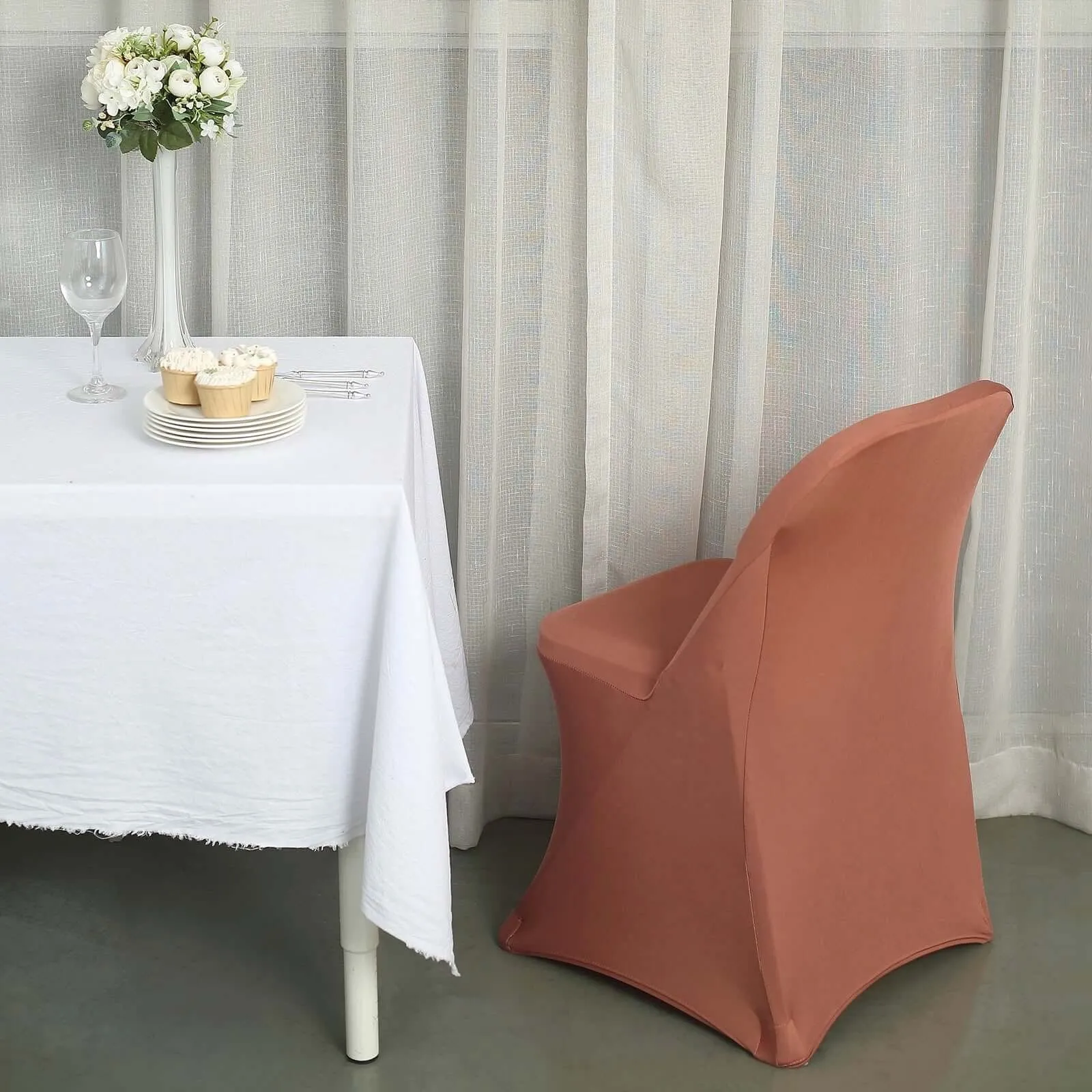 10 Pack Terracotta (Rust) Spandex Folding Slip On Chair Covers, Stretch Fitted Chair Covers - 160 GSM