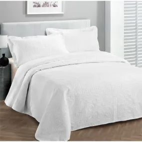 3pc Luxury­ Bedspread Coverlet Embossed­ Bed Cover Solid White New­ Over Size Full/queen VeeYoo