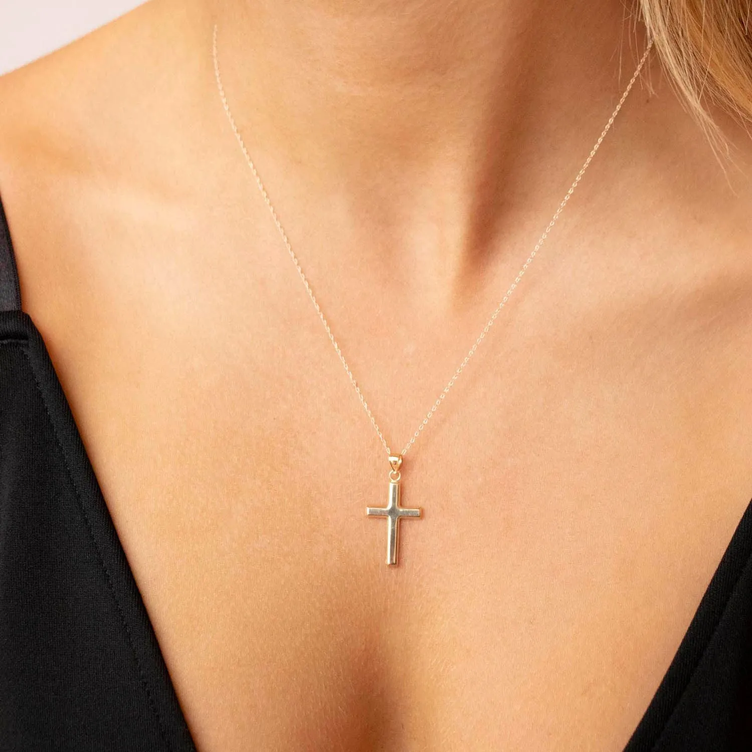 9K Yellow Gold Hollow Cross Necklace 46cm