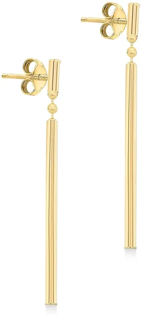 9K Yellow Gold Round Bar Drop Earrings 41mm