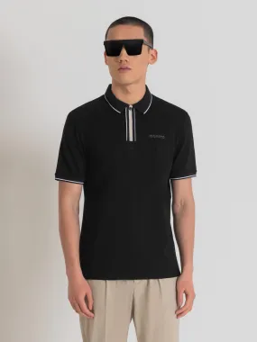 Antony Morato Men Black Solid Collared Short Sleeves Polo T-shirt