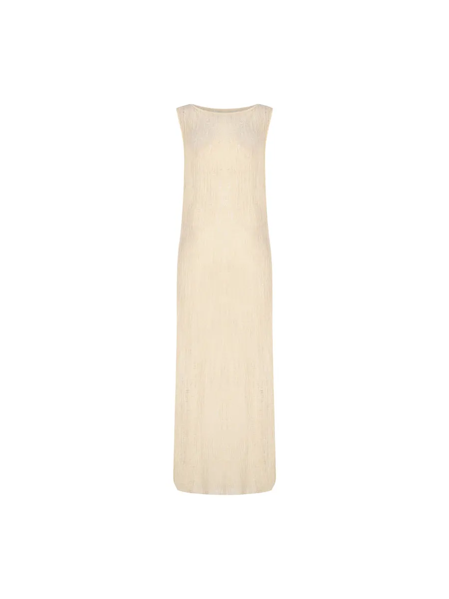 Ariel Mother-of-Pearl Detailed Beige Long Dress