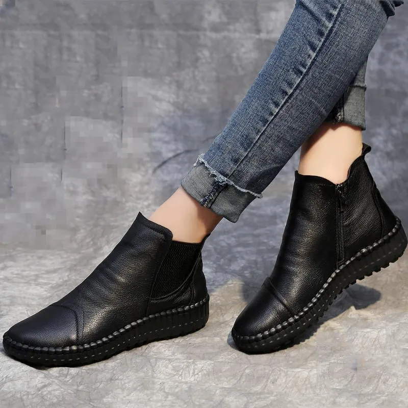 Babakud Women Pleated Soft Soled Flat Ankle Boots