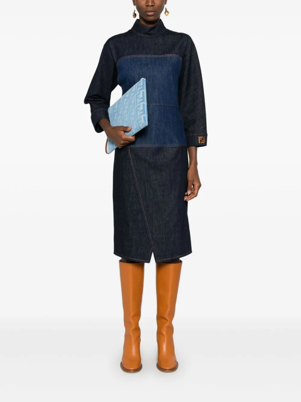 BICOLOR DENIM MIDI DRESS