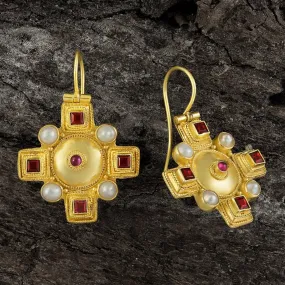 Canterbury Cross Garnet and Pearl Earrings