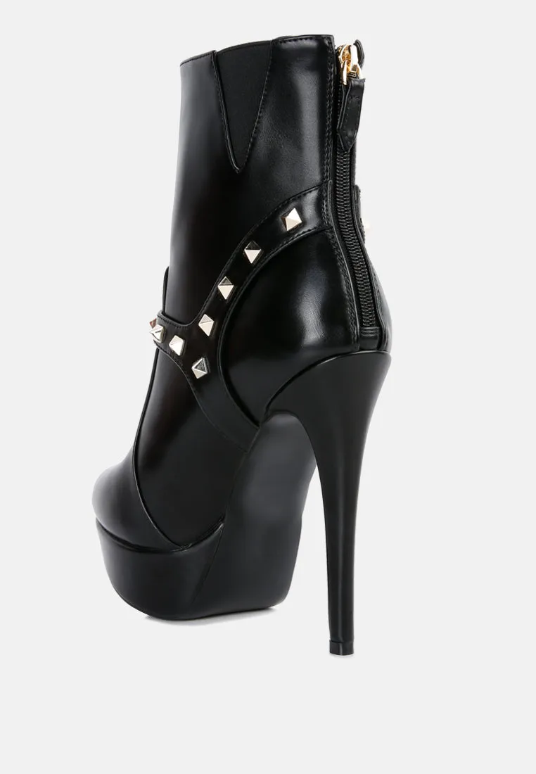 Dejang Metal Stud Embellished Faux Leather Ankle Boot