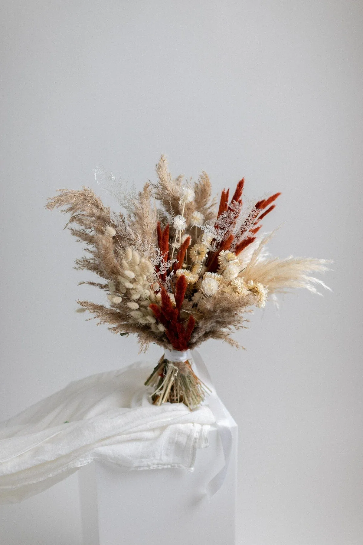 Dried Flowers Bridal Bouquet - Burnt Orange & Taupe