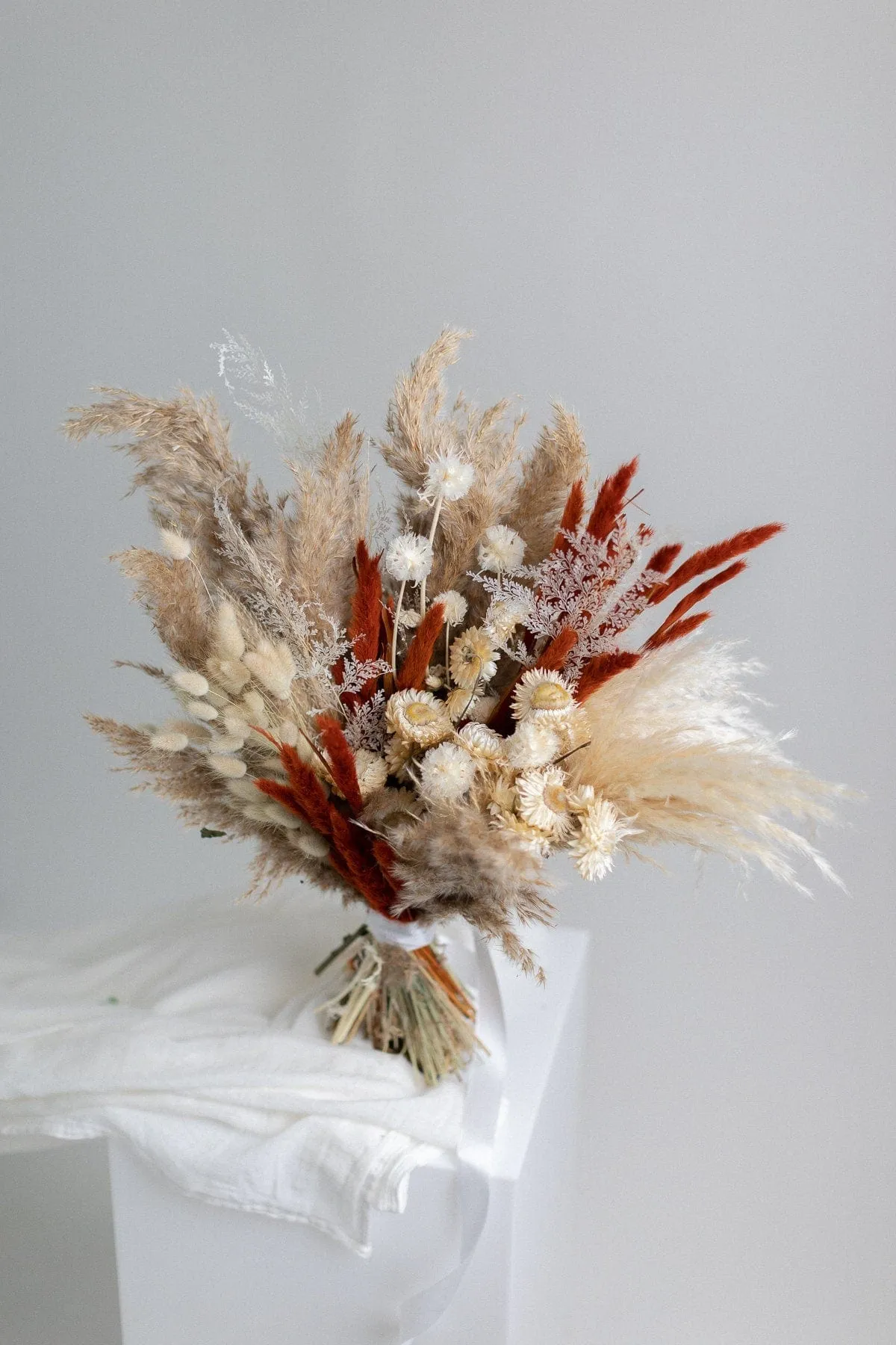 Dried Flowers Bridal Bouquet - Burnt Orange & Taupe