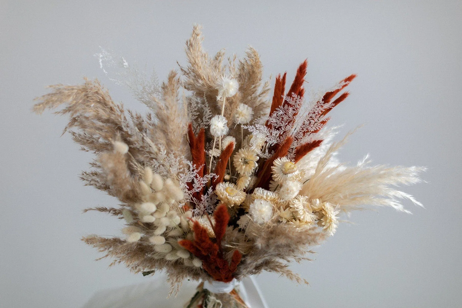 Dried Flowers Bridal Bouquet - Burnt Orange & Taupe