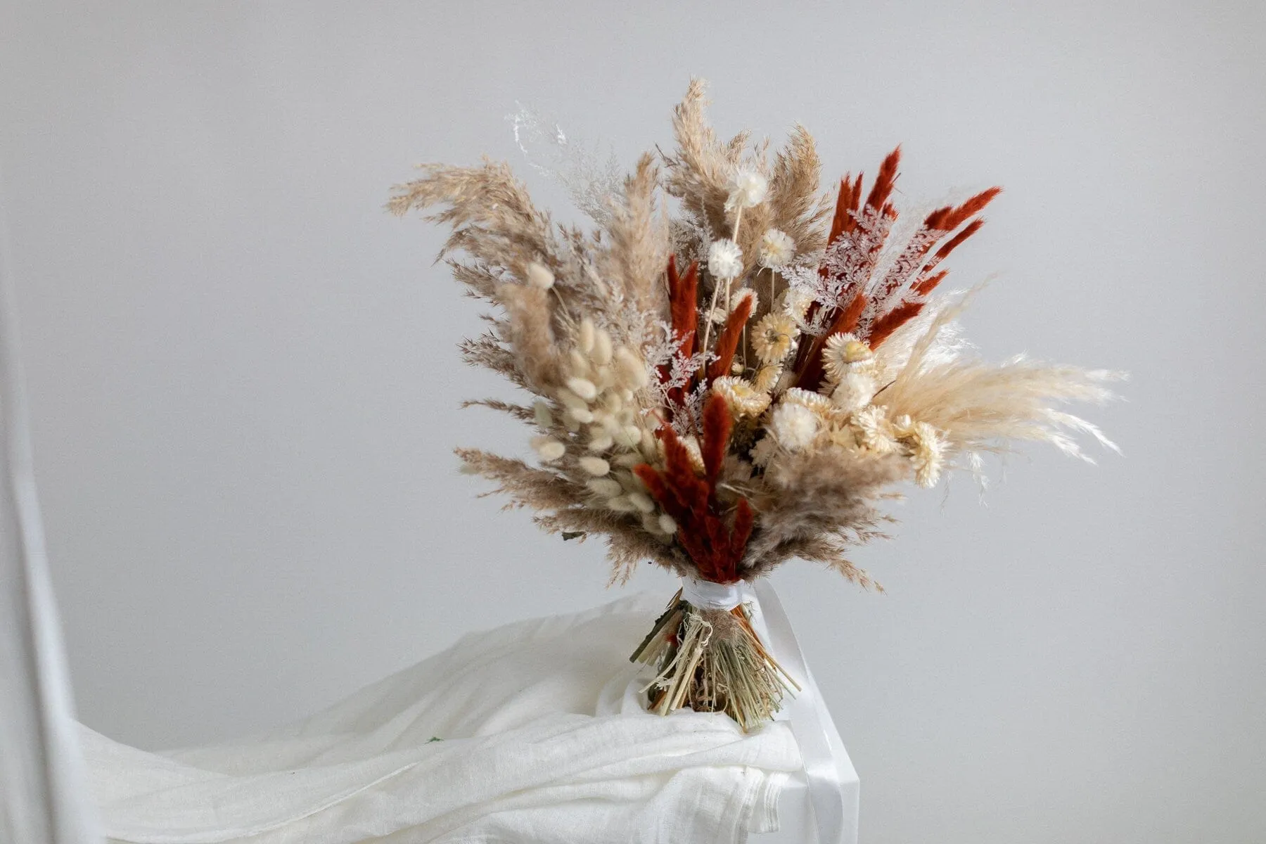 Dried Flowers Bridal Bouquet - Burnt Orange & Taupe