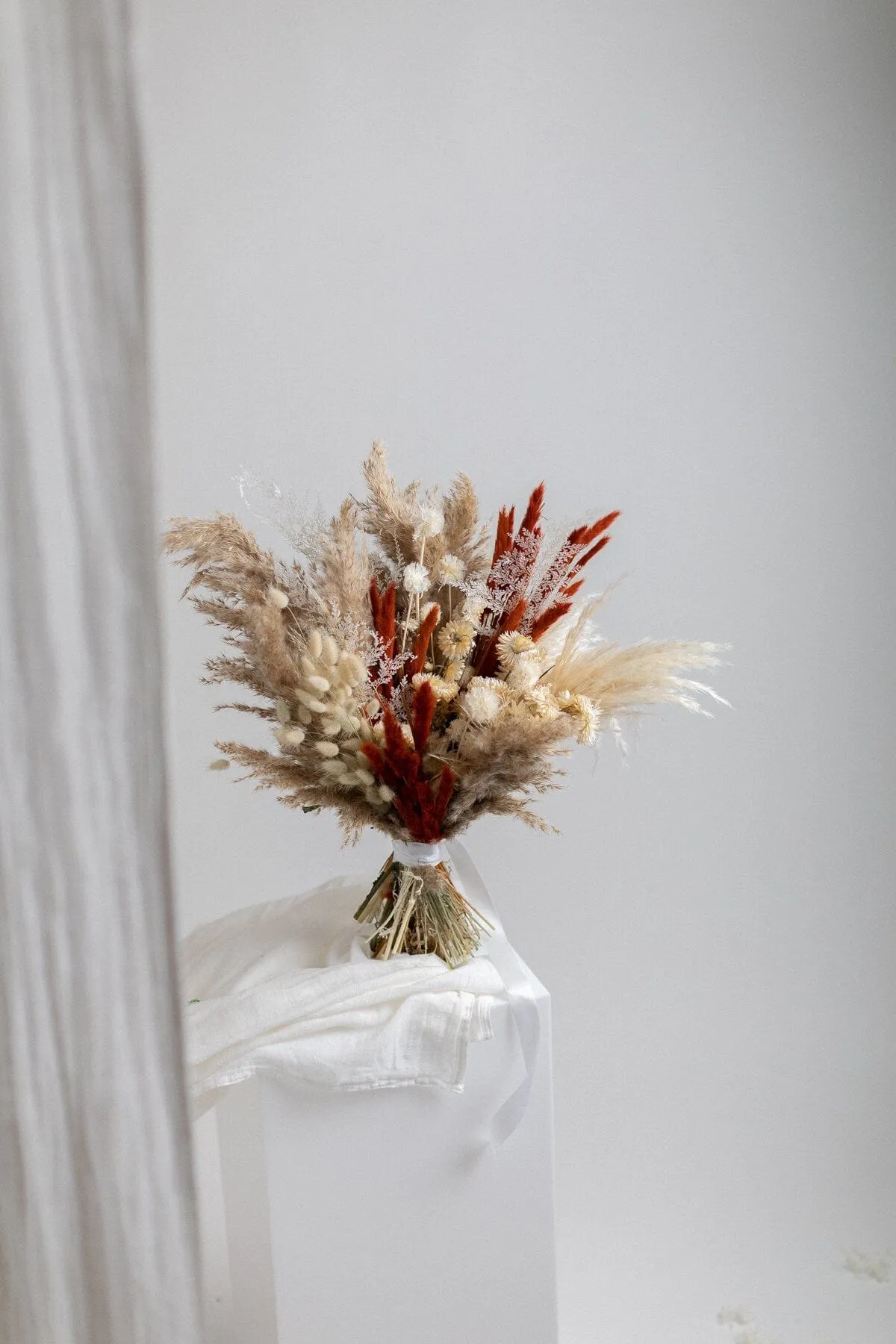 Dried Flowers Bridal Bouquet - Burnt Orange & Taupe