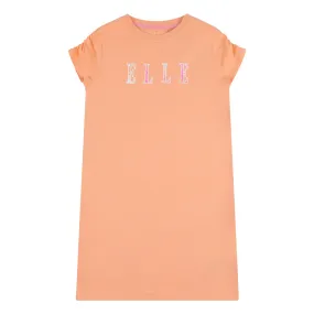 ELLE Girls Cantaloupe Ruche Cap Sleeve Logo Dress