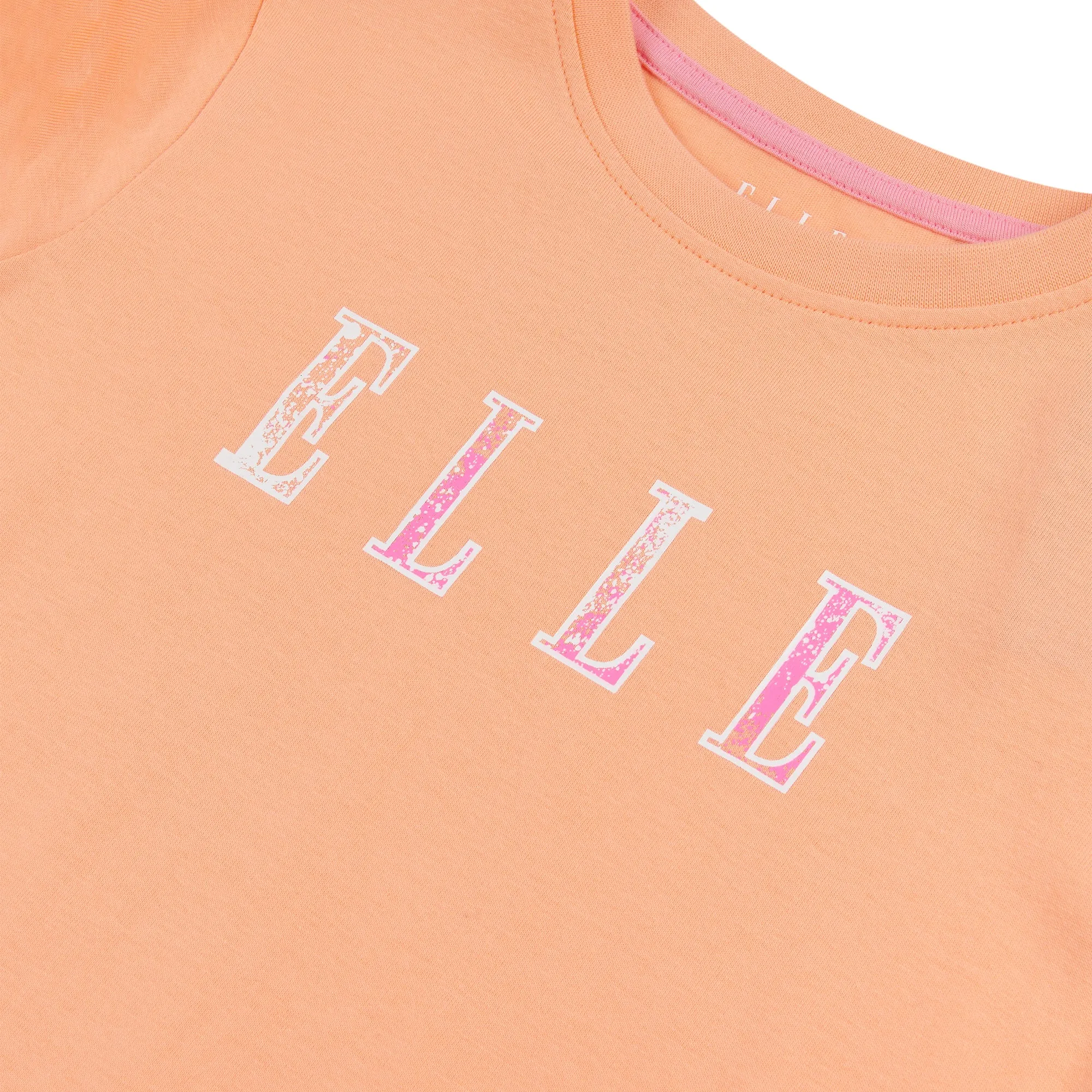 ELLE Girls Cantaloupe Ruche Cap Sleeve Logo Dress