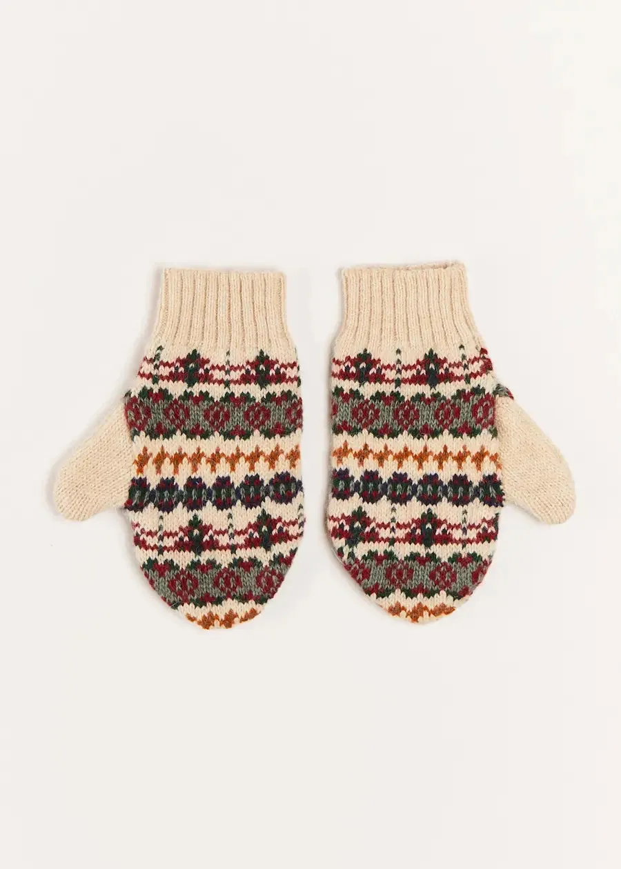 Fair Isle Knitted Mittens in Camel (S-L)